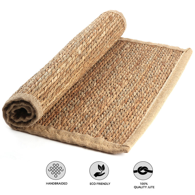 90 CM X 60 CM Handmade Rectangular Natural Fibers Jute Rug with Nest Cloth Ends Braided Reversible Rugs for Bedroom Living Room Indoor and Outdoor - Medaid International