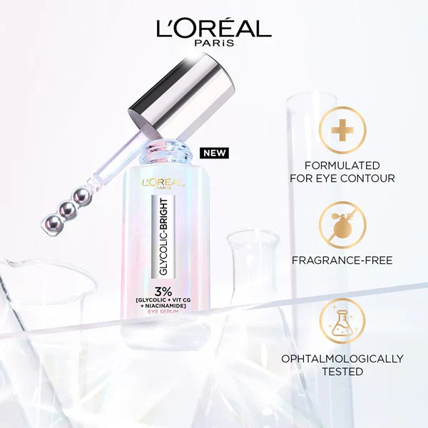 L'Oreal glycolic bright 3% glycolic acid dark circles eye serum 20ml