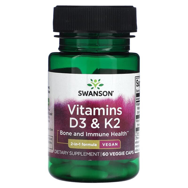 Swanson, Vitamins D3 & K2, 60 Veggie Caps - Medaid International
