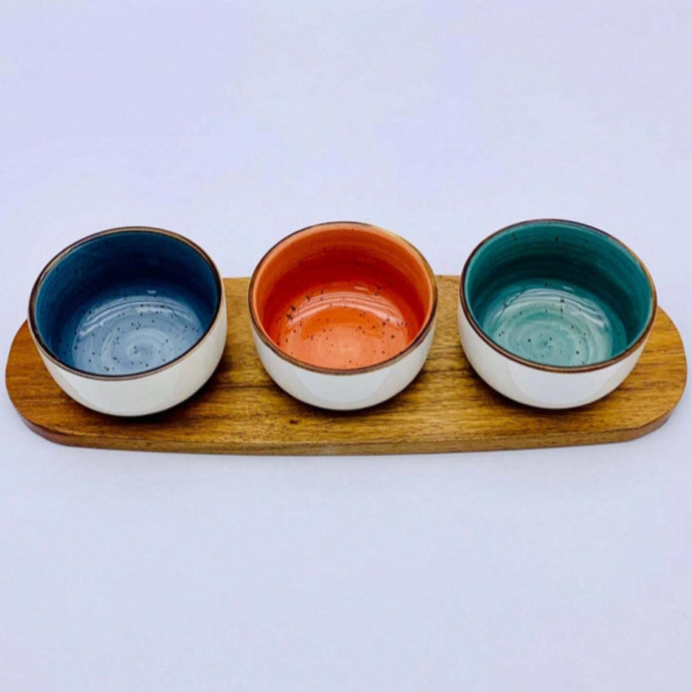 Danny Home Acacia Wood Board With Sauce Bowls