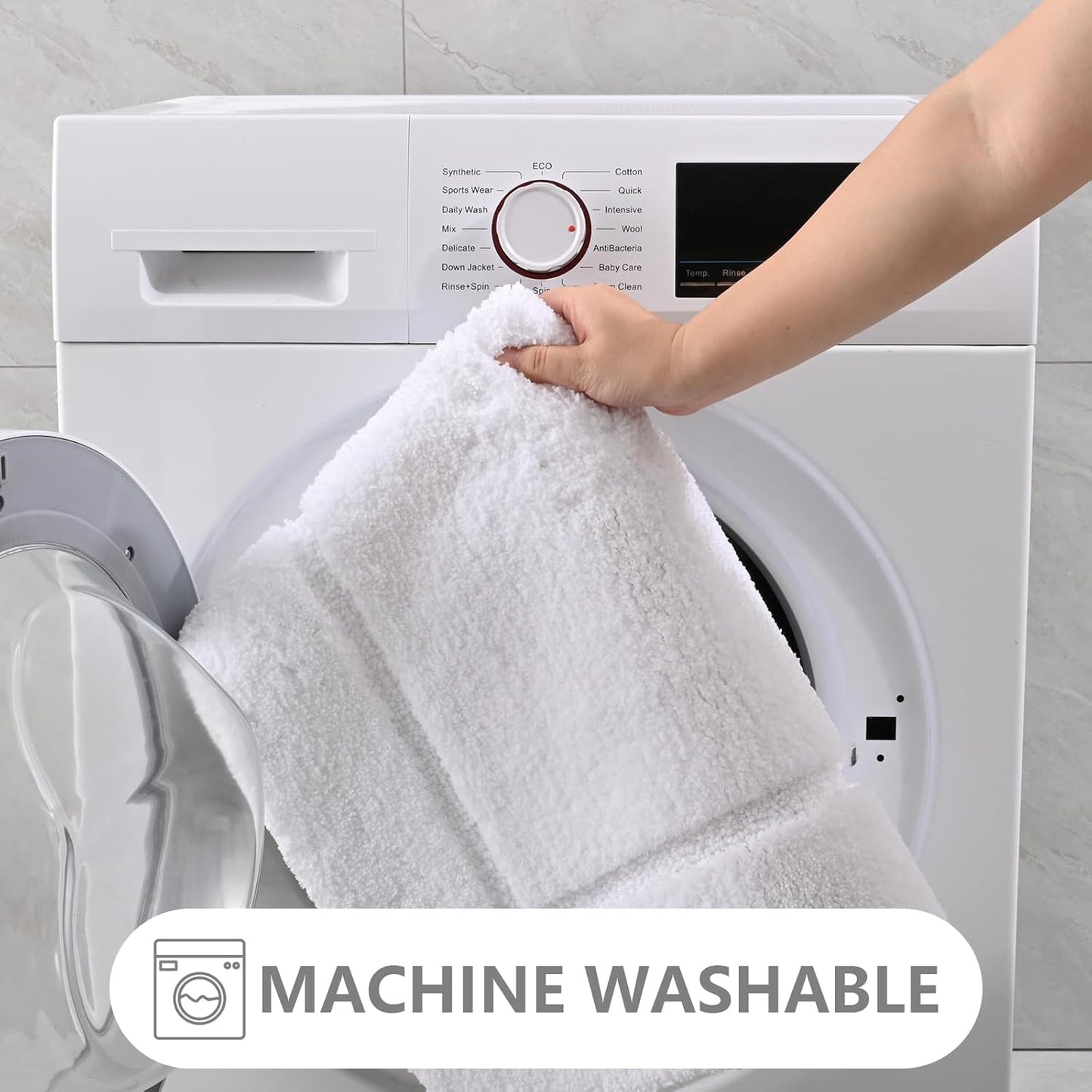 Danny Home Luxury Bath Mat Absorbent Non-Slip Washable Shaggy Bathroom Rug 50X80CM – White