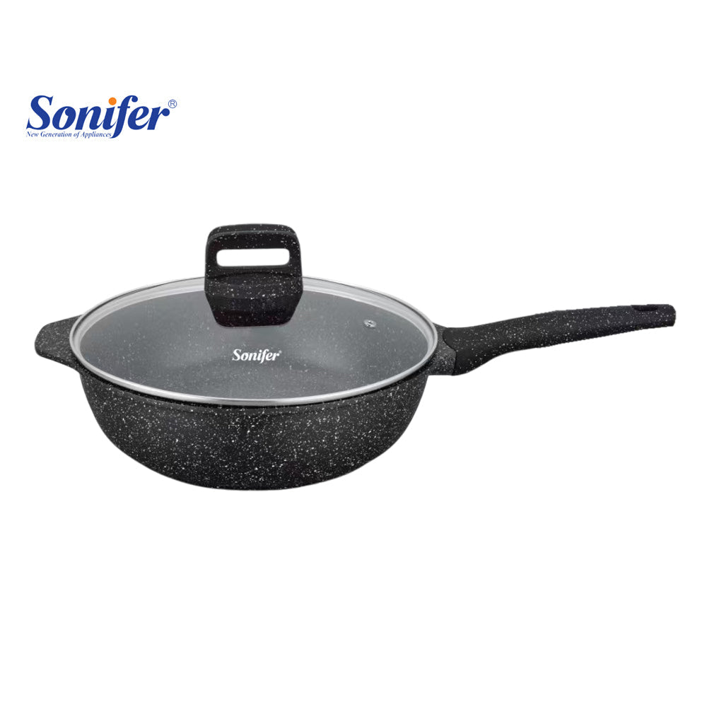 Sonifer Non-Stick Granite Deep Fry Pan With Glass Lid SF-1166 28cm