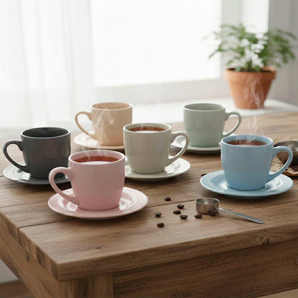 6-Pieces Phoenix Soft Color Tea & Espresso Coffee Cups with Saucers