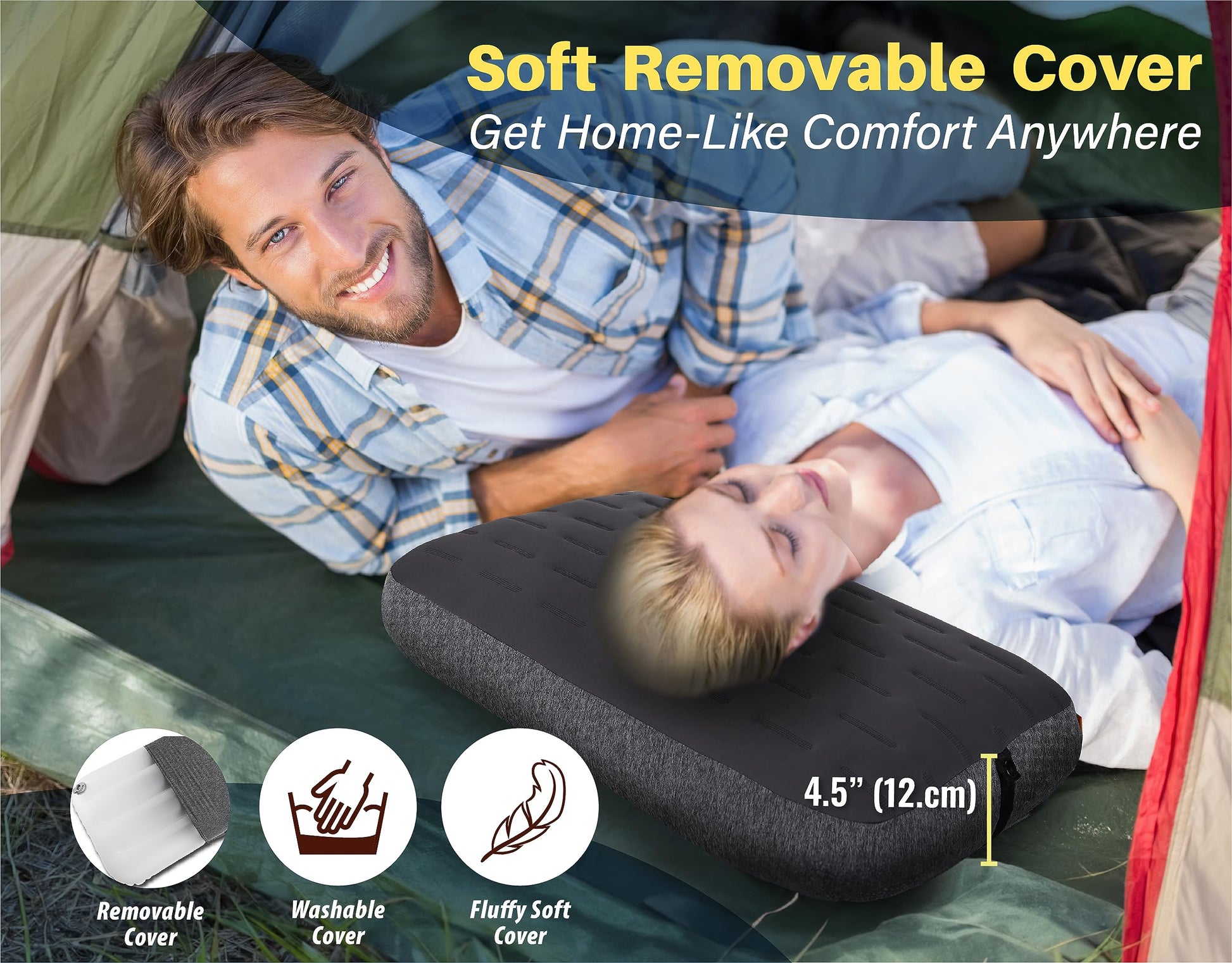 TREKOLOGY Camping Pillow - Large Inflatable (24"x15") for Home-Like Comfort, Portable & Ergonomic, Easy to Clean, Durable & Leak-Proof, Removable Strap for Secure Fit – ALUFT Ultra (Grey) - Medaid International