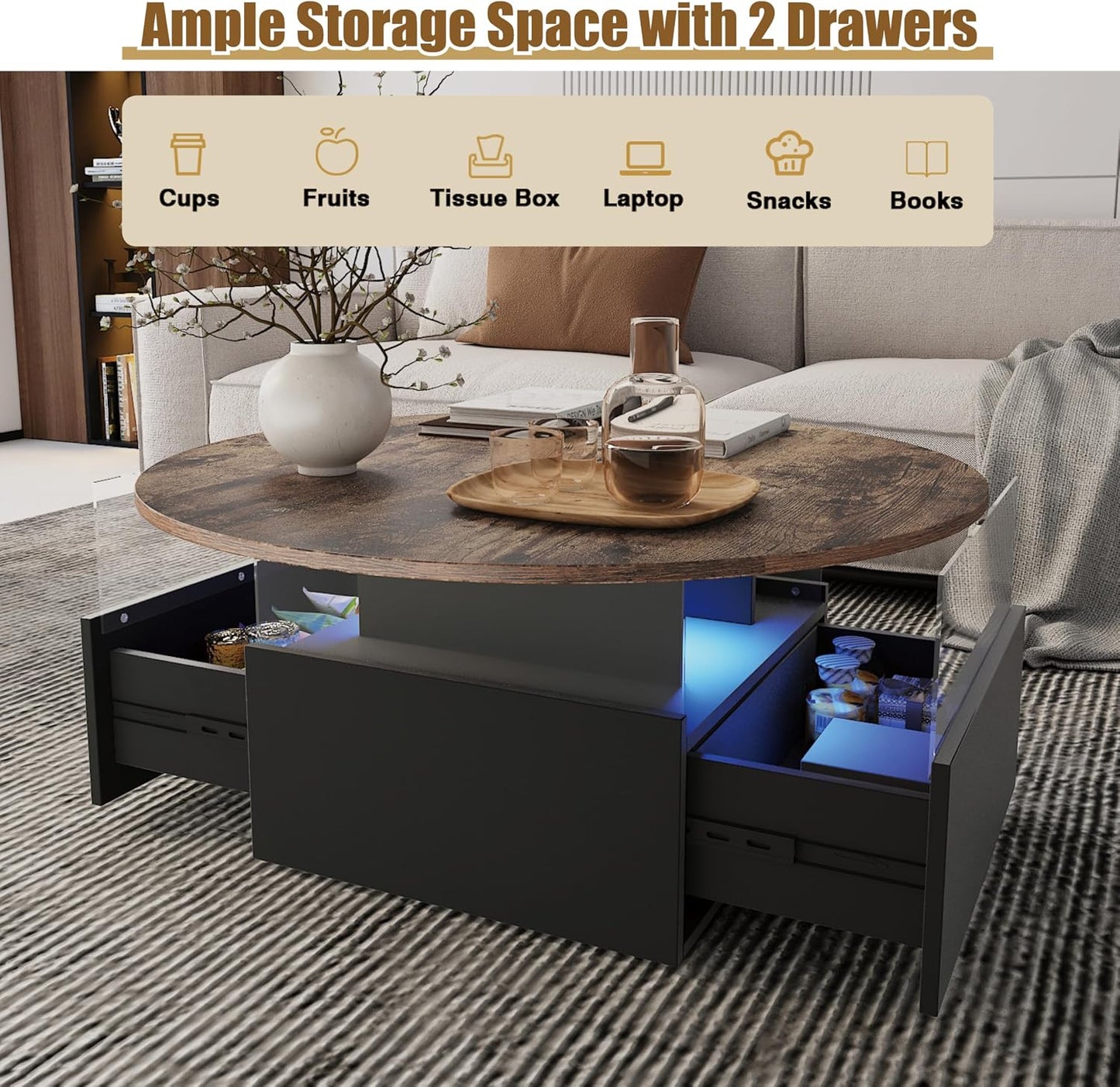 LED Modern Living Room Table with Storage