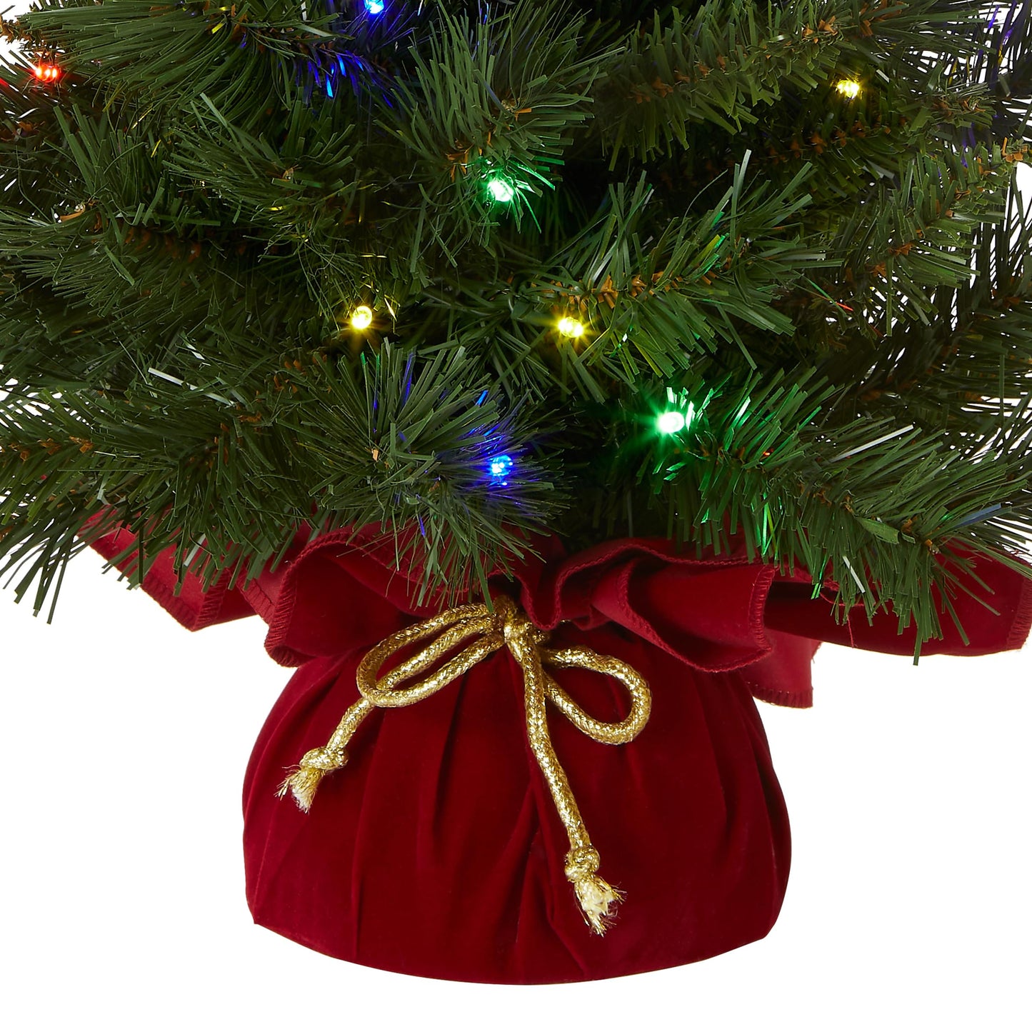 National Tree Company 24 in Pre-Lit Majestic Fir Artificial Christmas Tree, 35 Multicolor Lights, 71 Tips, Timer, Red Cloth Base, Green - Medaid International