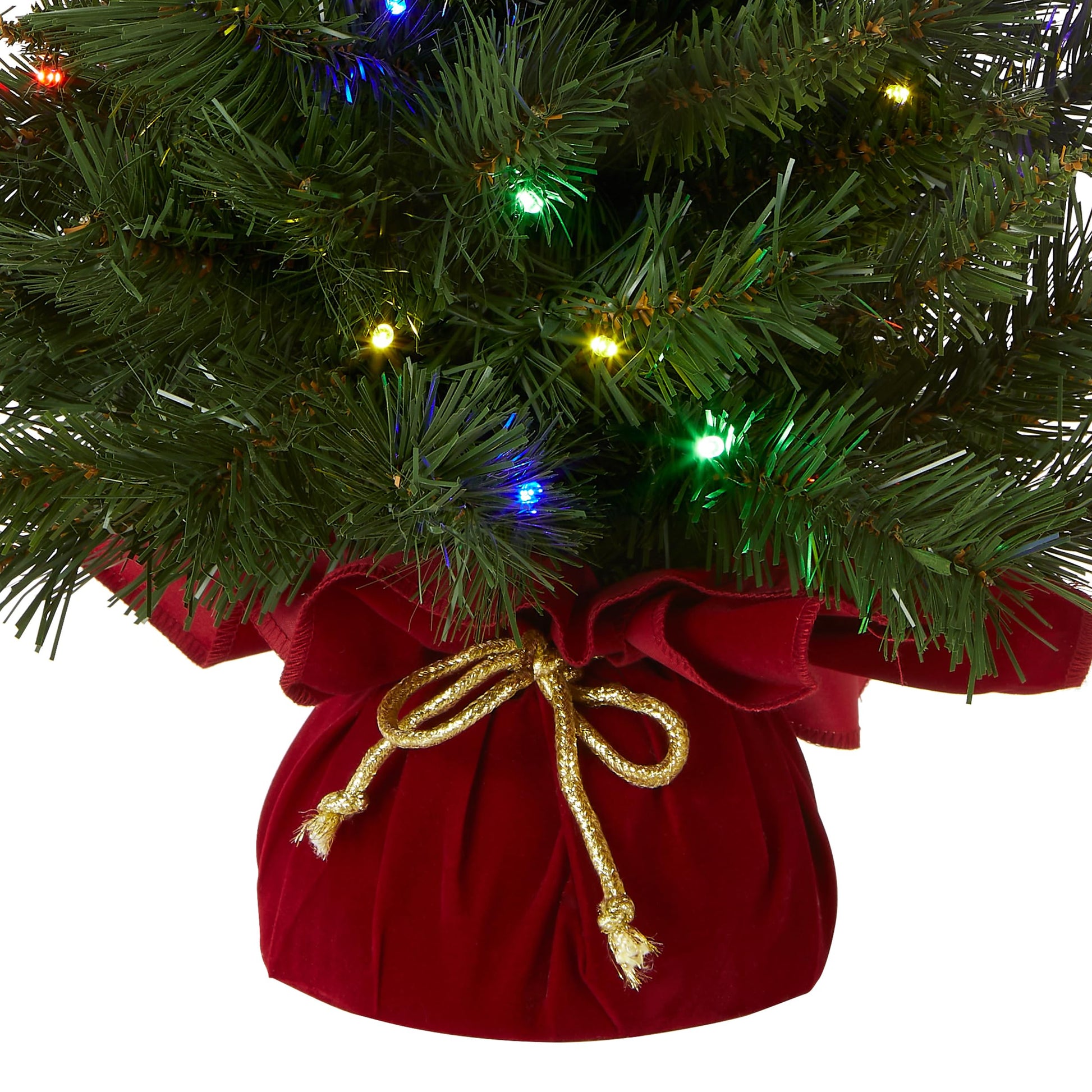National Tree Company 24 in Pre-Lit Majestic Fir Artificial Christmas Tree, 35 Multicolor Lights, 71 Tips, Timer, Red Cloth Base, Green - Medaid International