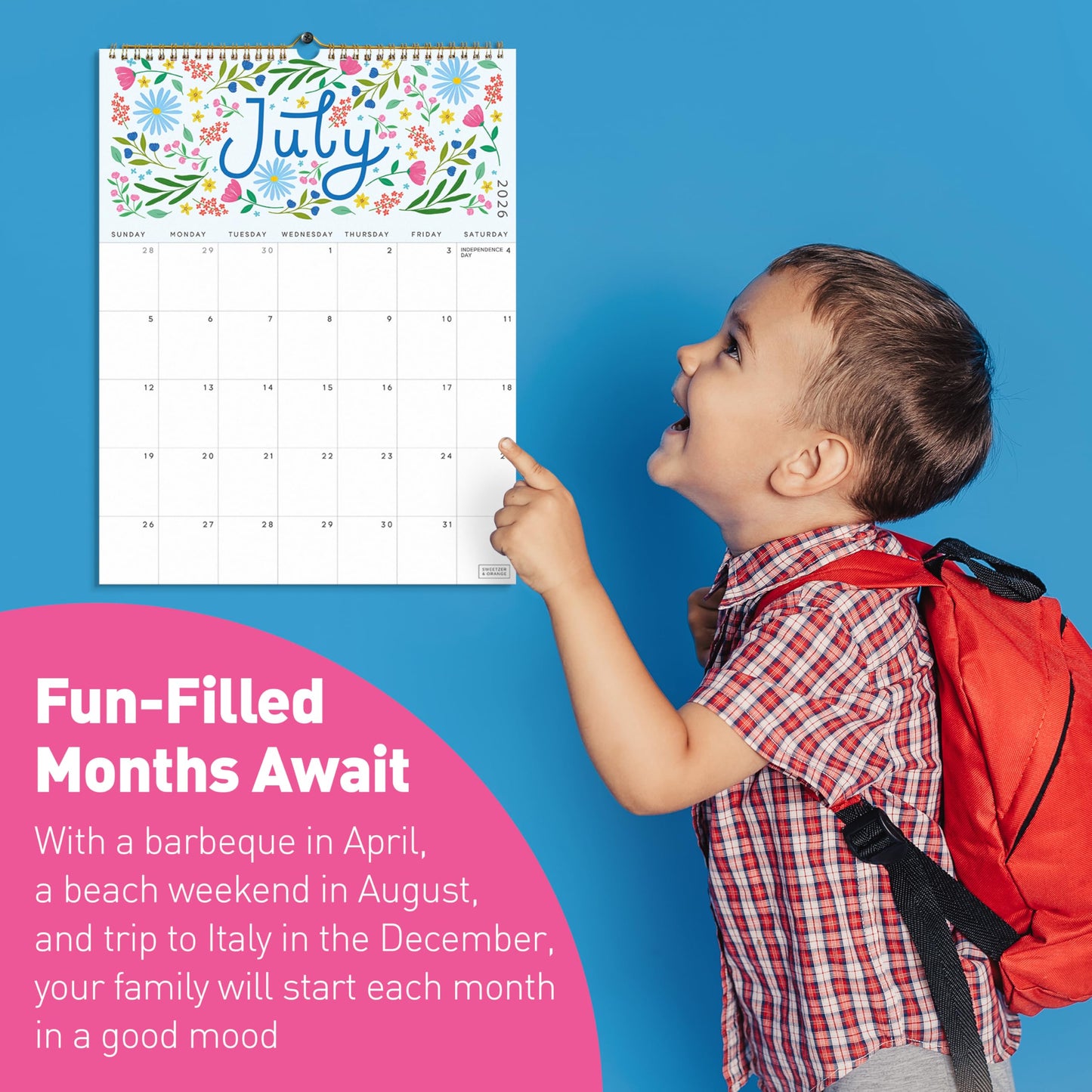 S&O Five Color Floral Wall Calendar from July 2025-Dec 2026 - Tear-Off Monthly Calendar - 18 Month Academic Wall Planner - Hanging Organizer to Track Anniversaries & Appointments - 13.5"x10.5”in - Medaid International