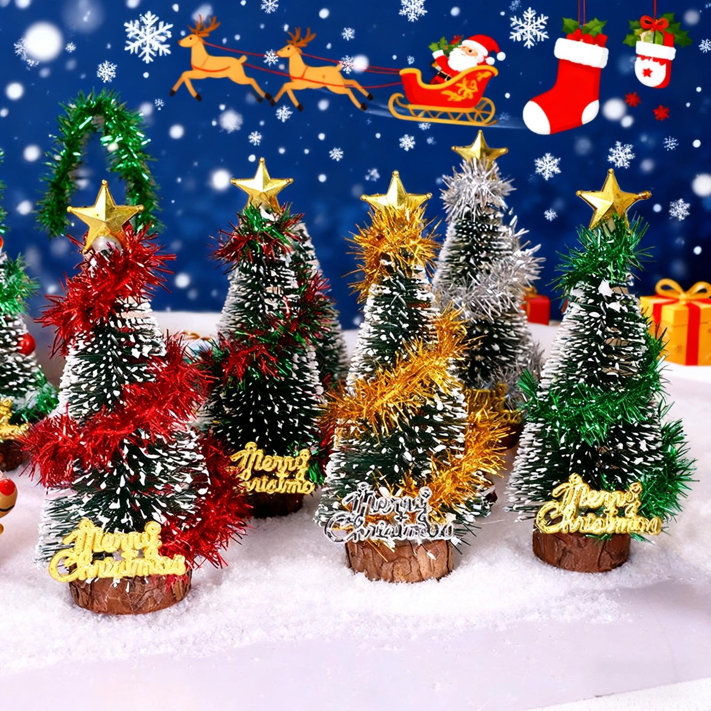 Mini Christmas Tree, Small Christmas Tree with Base, Artificial Tabletop Christmas Trees for Party and Home Decor (Yellow) - Medaid International
