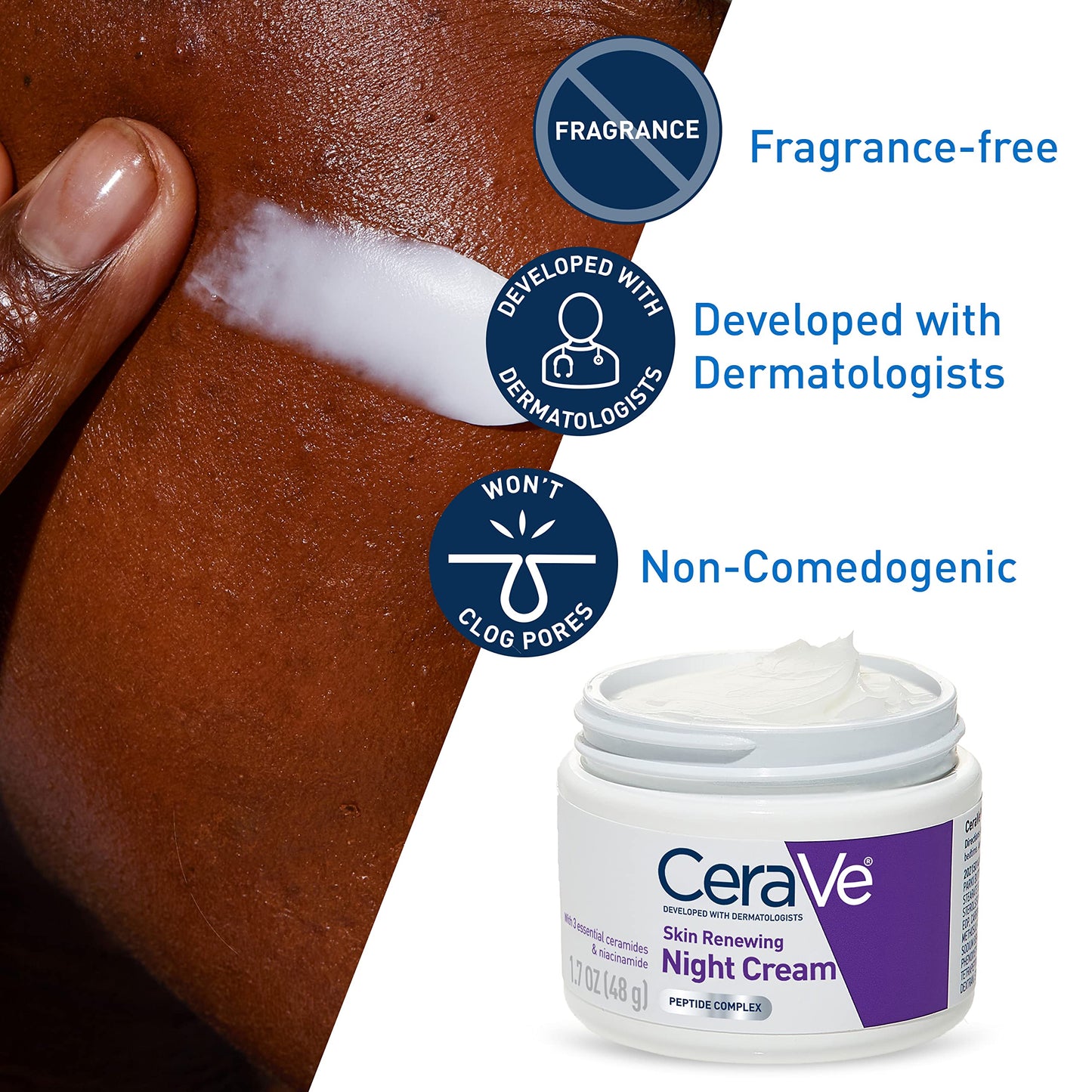 CeraVe Skin Renewing Night Cream, Niacinamide, Peptide Complex, and Hyaluronic Acid Moisturizer for Face, 1.7 Ounce, Packaging may Vary - Medaid International