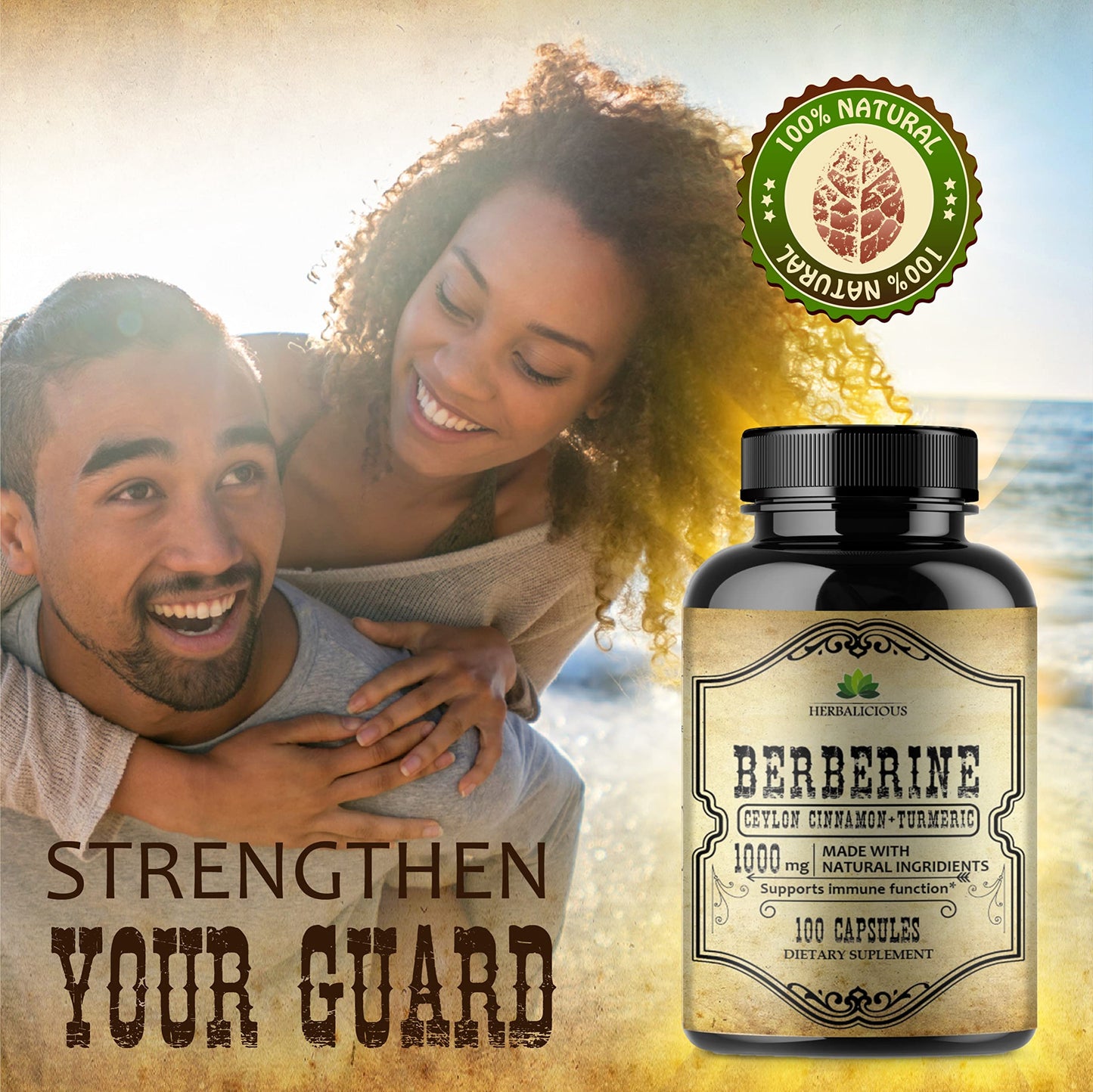 Berberine Capsules Ceylon Cinnamon & Turmeric - HCL Dietary Supplement for Men and Women – Non GMO Berberine 500 mg per Capsule – Ideal for Immune Support - Medaid International