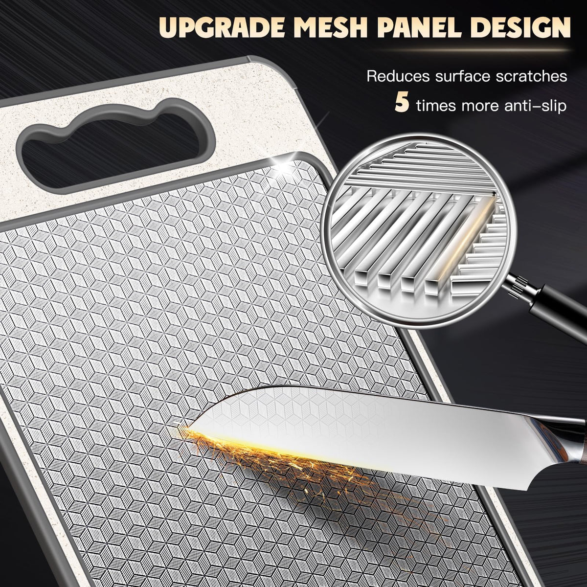 KASTWAVE Stainless Steel Cutting Board, Double-Sided Meat Cutting Board for Kitchen, Scratch-resistant Mesh Design, Juice Groove, Non-slip Silicone Wrap, Dishwasher Safe, 14 * 10Inch