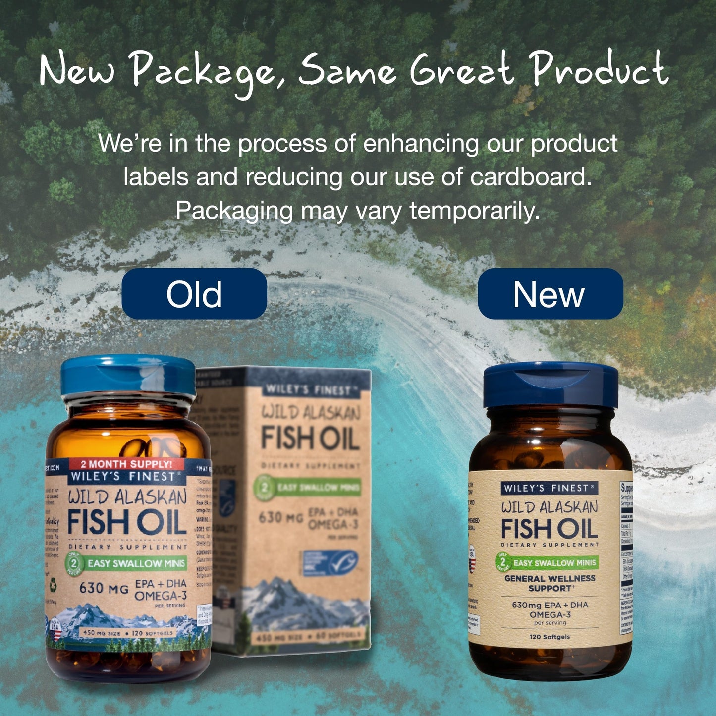 Wiley's Finest Wild Alaskan Fish Oil Easy Swallow Minis - Omega-3 Fish Oil Supplement for Adults and Kids - Double-Strength 630mg EPA and DHA Natural Supplement - 120 Mini Softgels (60 Servings) - Medaid International