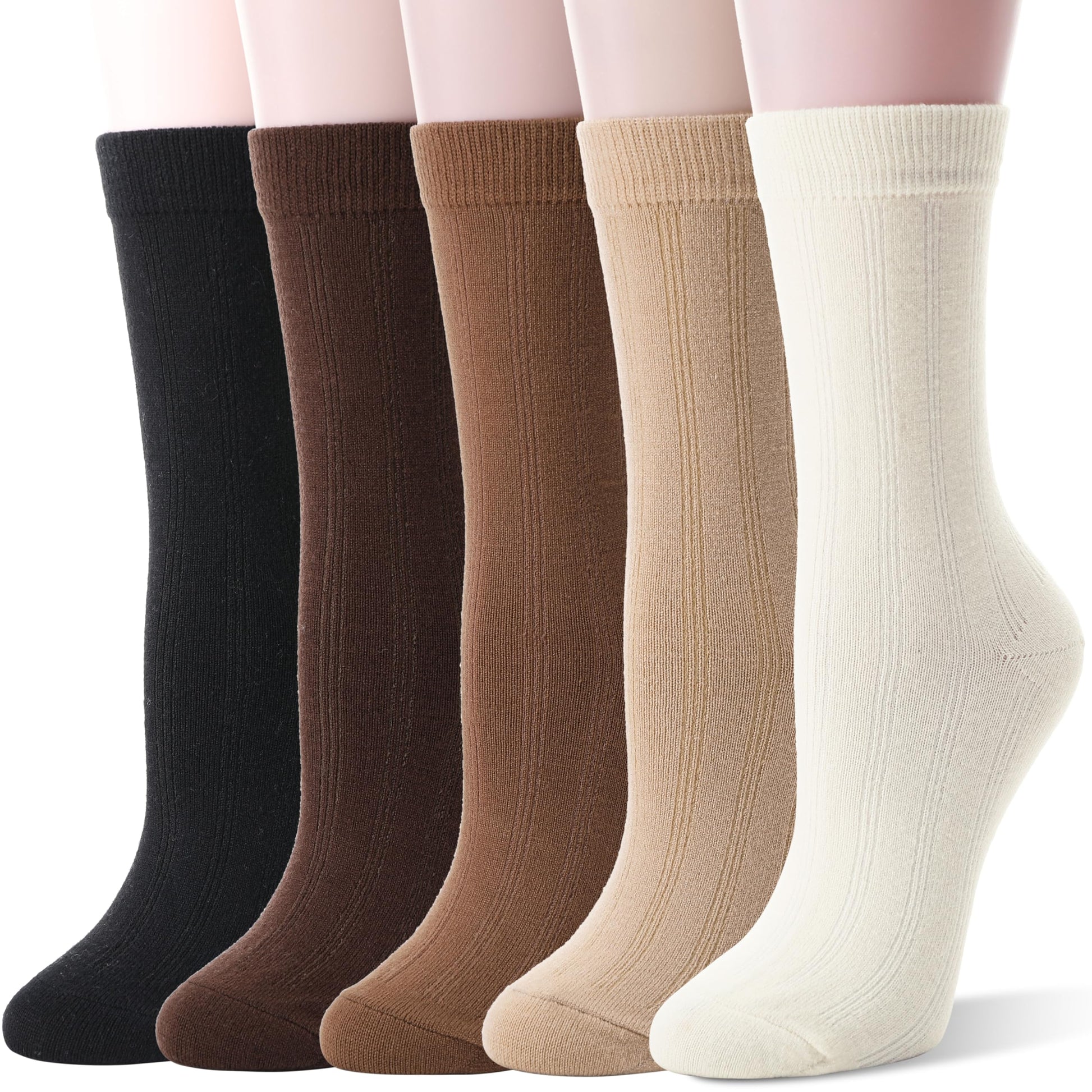 MOGGEI Thin Merino Wool Boot Socks for Women Warm Winter Cozy Comfy Work Socks 5 Pairs Gifts Stocking Stuffers(Khaki/Coffee/Beige/Black,M) - Medaid International