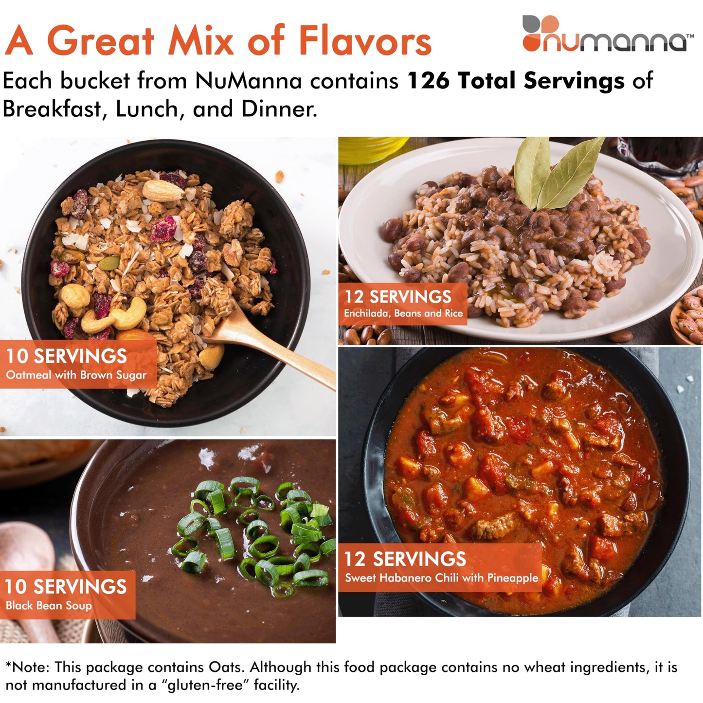 Numanna No-Gluten Family Pack Bucket – 126 Servings, 20 lbs | 25-Year Shelf Life | 1-Month Non-Perishable Meal Kit | Emergency Food Supply, Everyday Use, Quick-Prep Survival Meals | Made in USA | Pack of 1