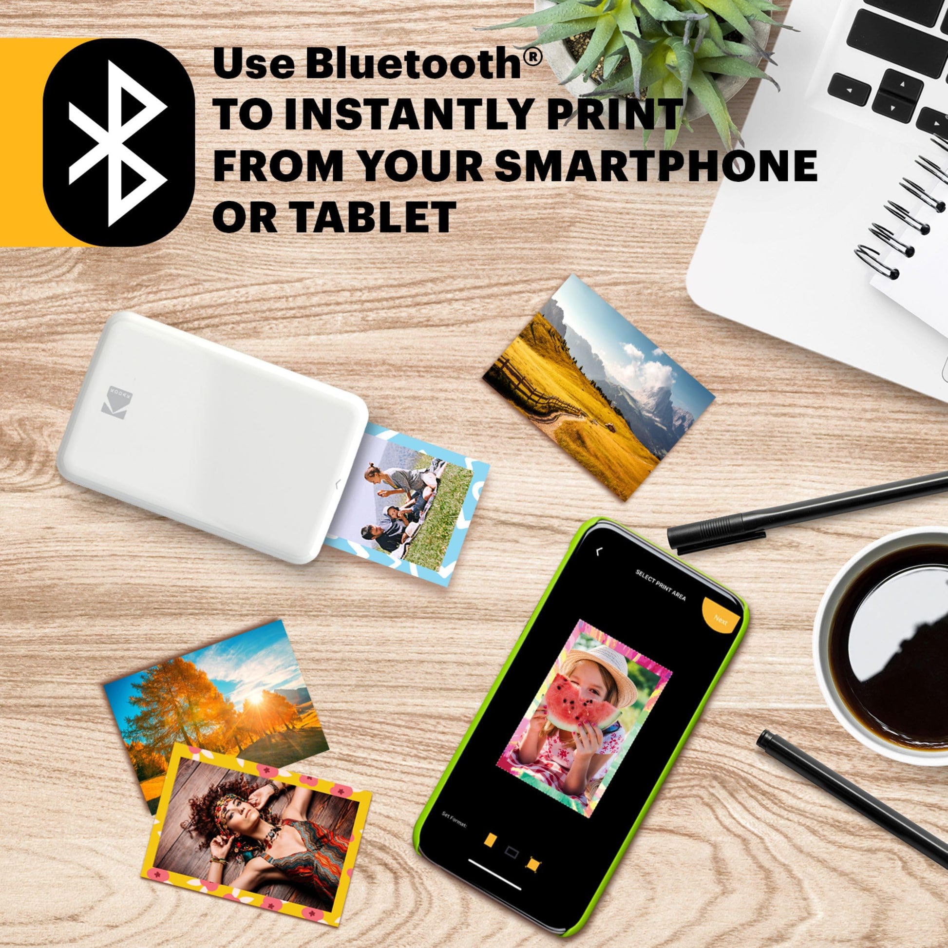 KODAK Step Instant Smartphone Photo Printer - Portable Mini Color Wireless Mobile Printer - Zink 2x3” Sticky-Back Photos - Bluetooth Compatible with iOS & Android Devices - Fun Editing App - White - Medaid International