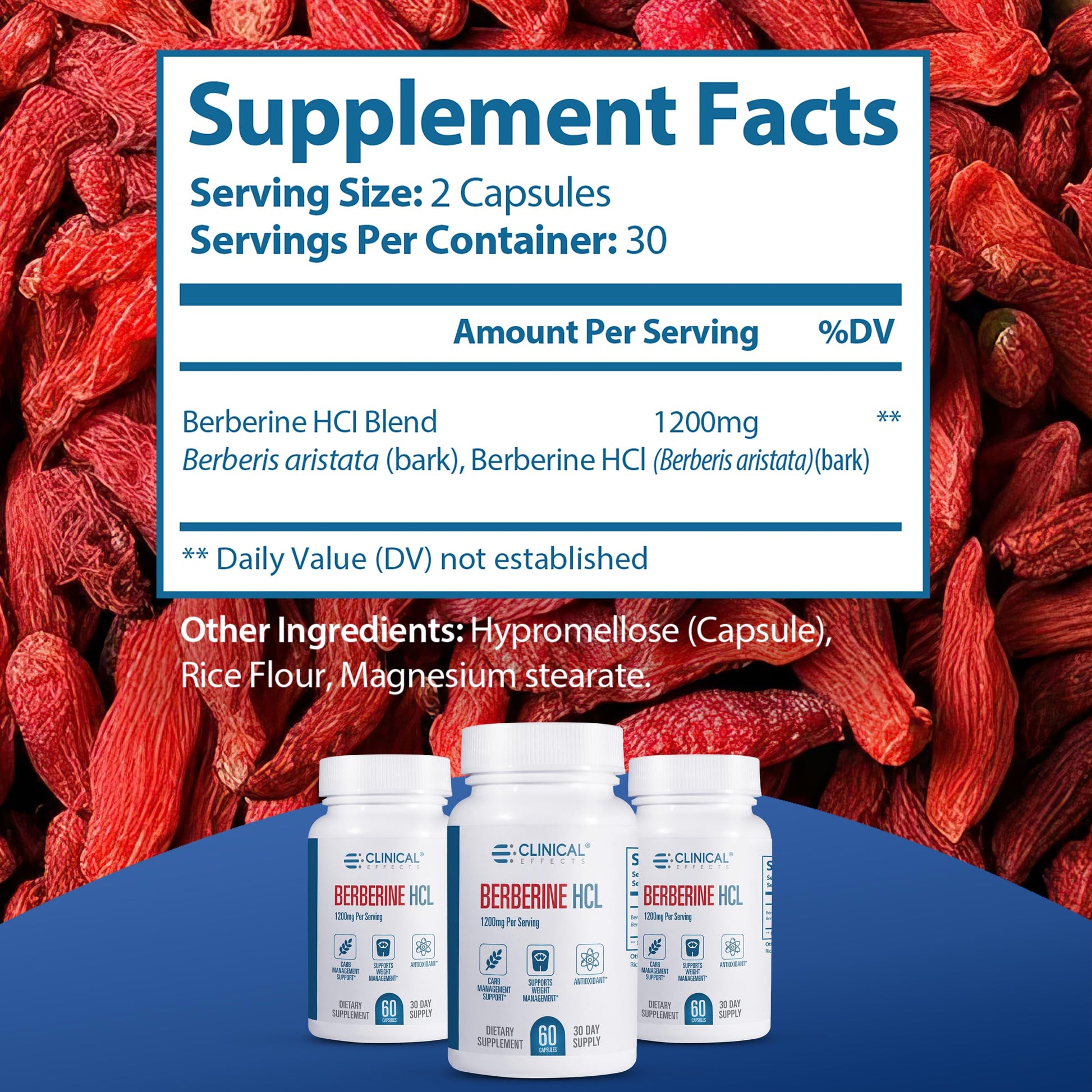 Clinical Effects Berberine HCL - Pure Berberine 1200mg - Liver Support - Vegan Supplement - 60 Veggie Capsules - Made in The USA - Medaid International