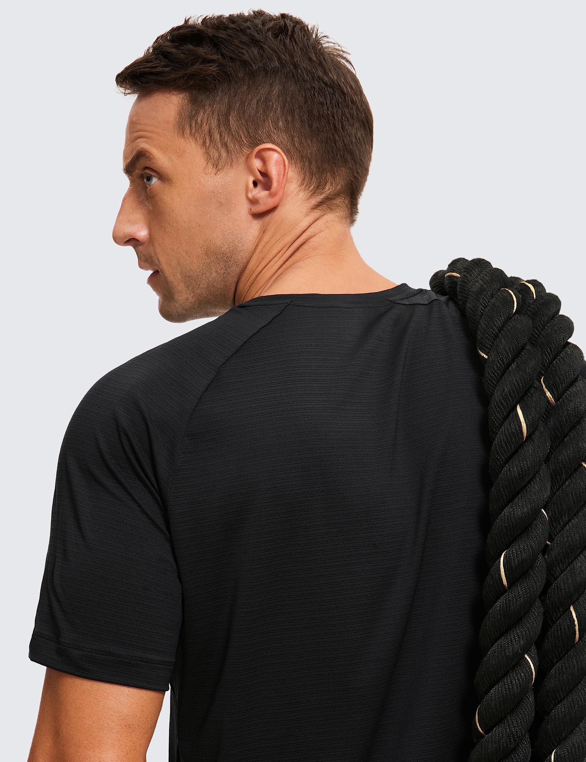CRZ YOGA Mens Lightweight Athletic T-Shirts Moisture Wicking Running Workout Shirt Short Sleeve Gym Tops Black X-Large - Medaid International