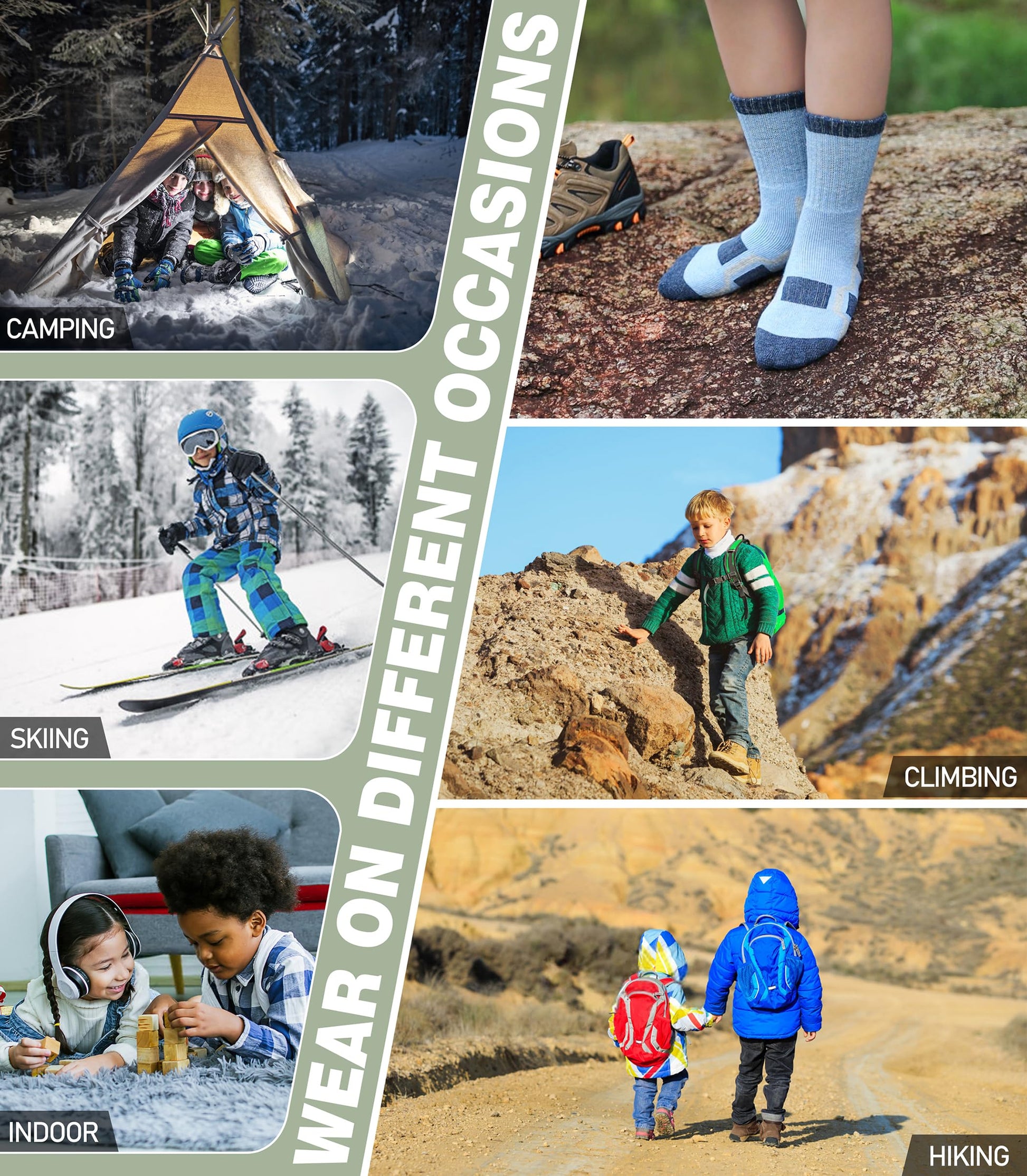 NOCIN COLOR Kids Merino Wool Hiking Socks Boys Girls Toddlers Thermal Winter Warm Boot Thick Cushion Socks 6 Pairs （6 Pairs Mix Color C，8-12 Years） - Medaid International