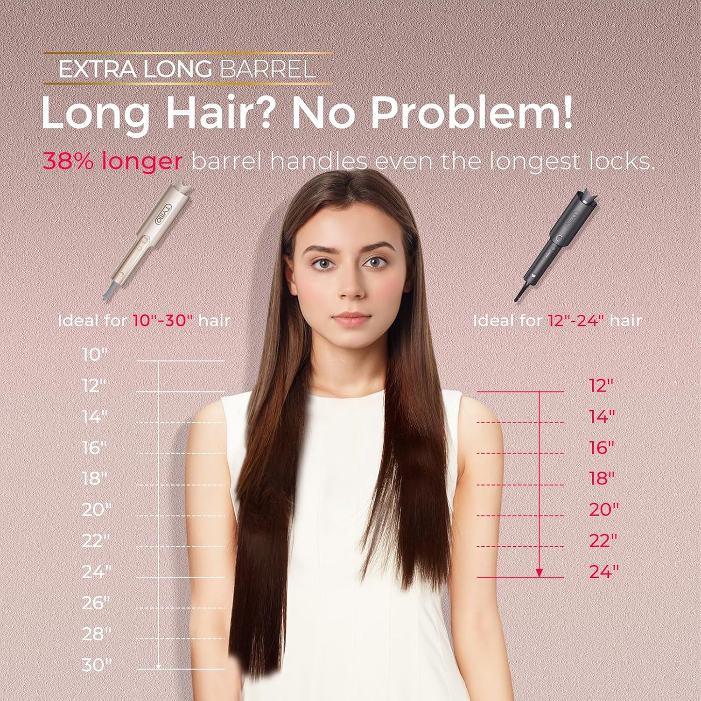 Upgraded Automatic Rotating Curling Iron 25mm - TYMO CurlPro Plus Long Barrel Curling Wand for Long Hair, Ceramic Hair Curler for Women, Anti-Scald, Tangle-Free, 600M Ionic, Dual Voltage, Gold