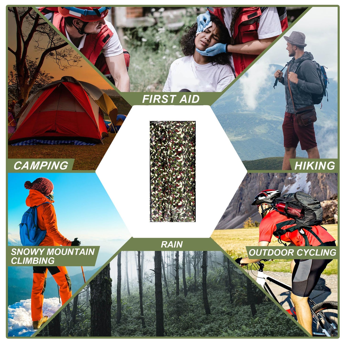 Preboun 10 Pcs Camo Emergency Sleeping Bags Camo Blankets Emergency Shelter Survival Gear Portable Lightweight Thermal Bivy Sack Waterproof for Outdoor Camping Hiking Homeless Shelter