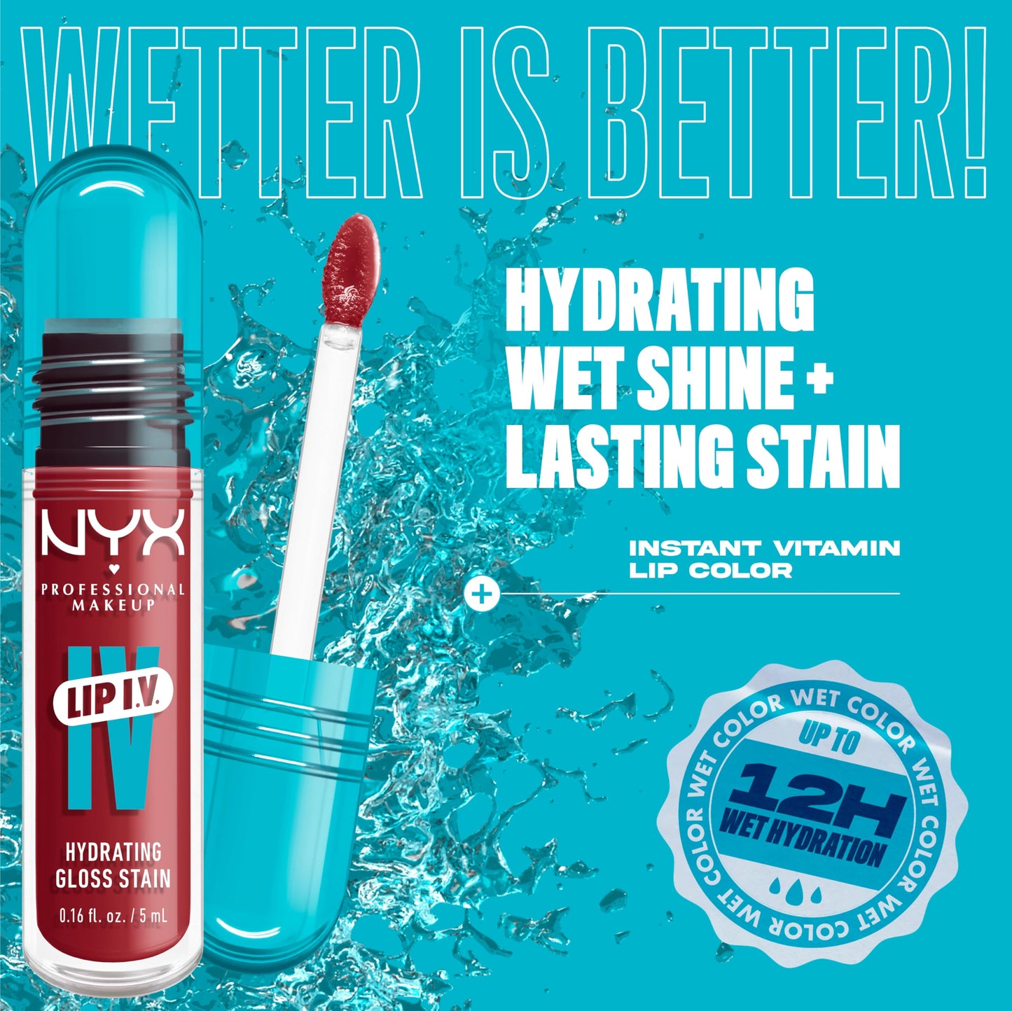 NYX PROFESSIONAL MAKEUP Lip IV Hydrating Glossy Lip Stain with 12HR Hydration - Bubblegum Burst (Pink) - Medaid International
