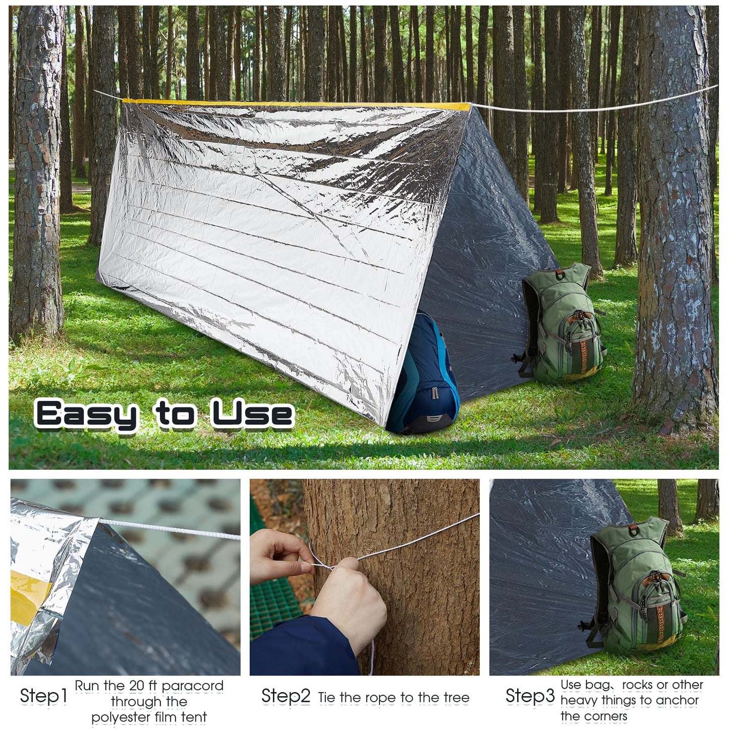 Woanger 4/10/20 Pcs Emergency Tent for Homeless Survival Tents Bulk 2 Person Tube Camping Tents 8 ft x 3 ft Shelter Survival Tent Portable Shelter for Hiking Backpacking Camping Outdoor(Silver,10 Pcs)