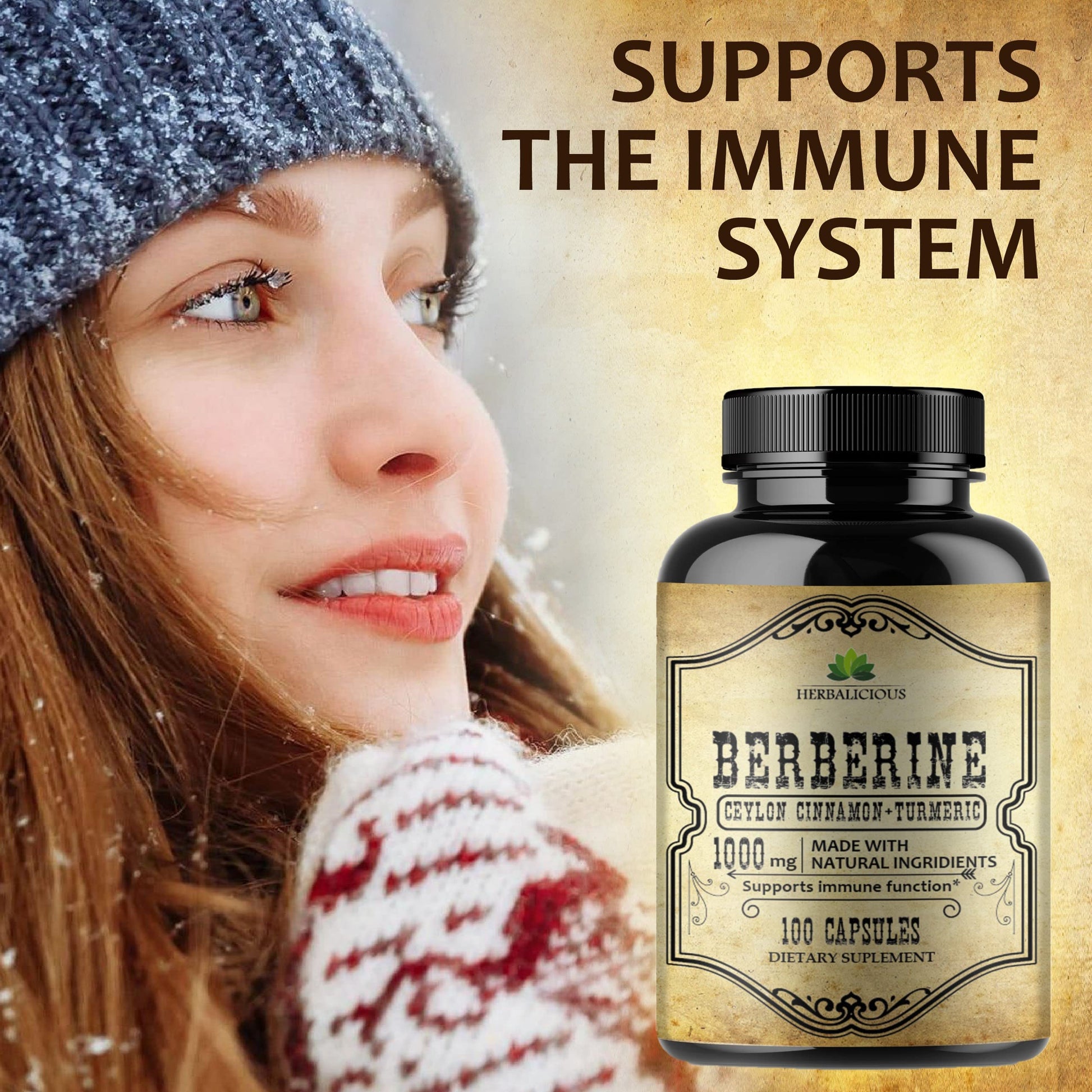 Berberine Capsules Ceylon Cinnamon & Turmeric - HCL Dietary Supplement for Men and Women – Non GMO Berberine 500 mg per Capsule – Ideal for Immune Support - Medaid International