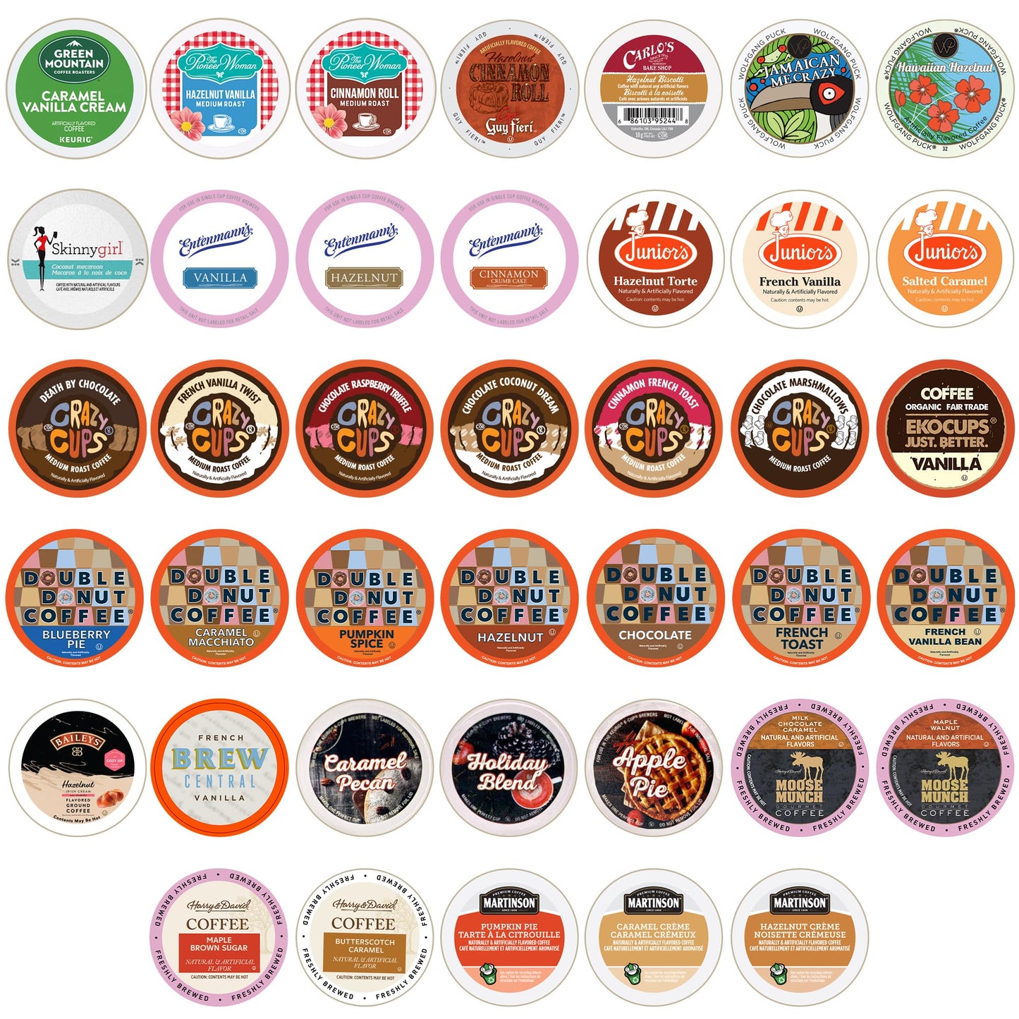 Crazy Cups Pod Variety Pack - Unique Flavors of Chocolate, Vanilla, Caramel, Coffee Capsules, Flavored Coffee, 40 Count