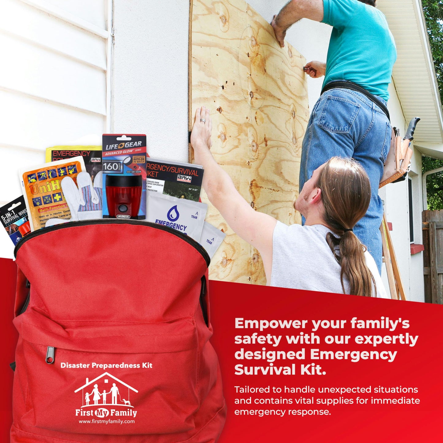First My Family All-in-One 1 Person, 72 Hour Bug Out Bag Emergency Survival Kit for Family. Be Prepared for Hurricanes, Floods, Tsunami, Other Disasters