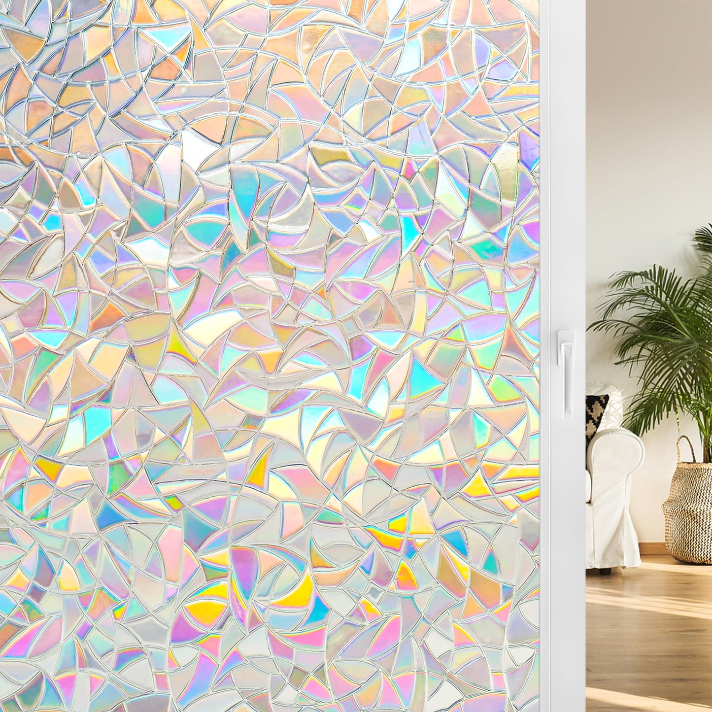 Homein Window Privacy Film, Rainbow Window Film Decorative 3D Window Clings Non Adhesive Window Tint for Home, Stained Glass Window Film for Glass, UV Blocking, 17.5 x 78.7 inches - Medaid International