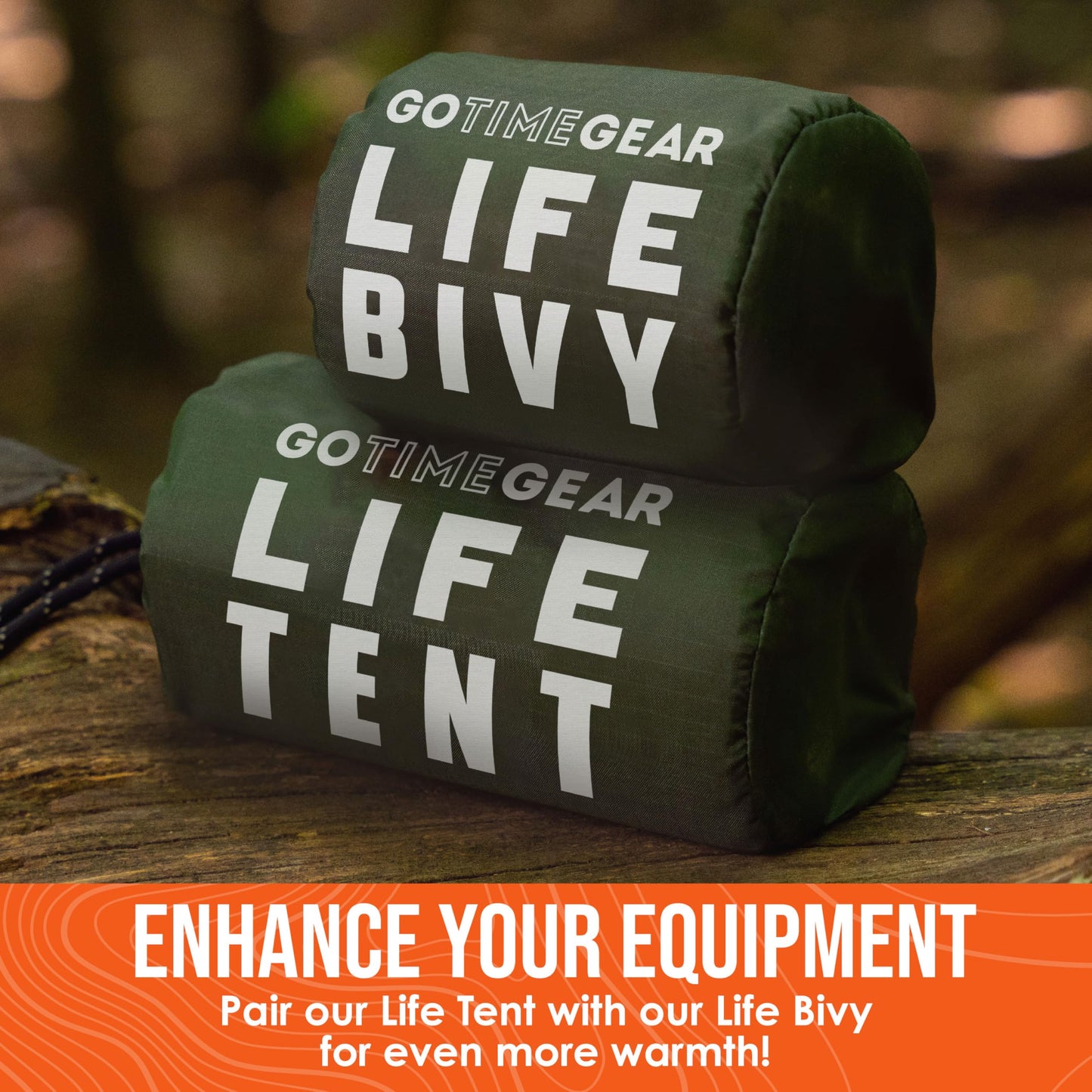 Go Time Gear Ultralight Survival Tent - Heat Retention Emergency Shelter - Thermal Blanket & Bivy Sack Design - Compact Portable Hiking Tent for Go Bag & Survival Kit - Pack of 2, Green