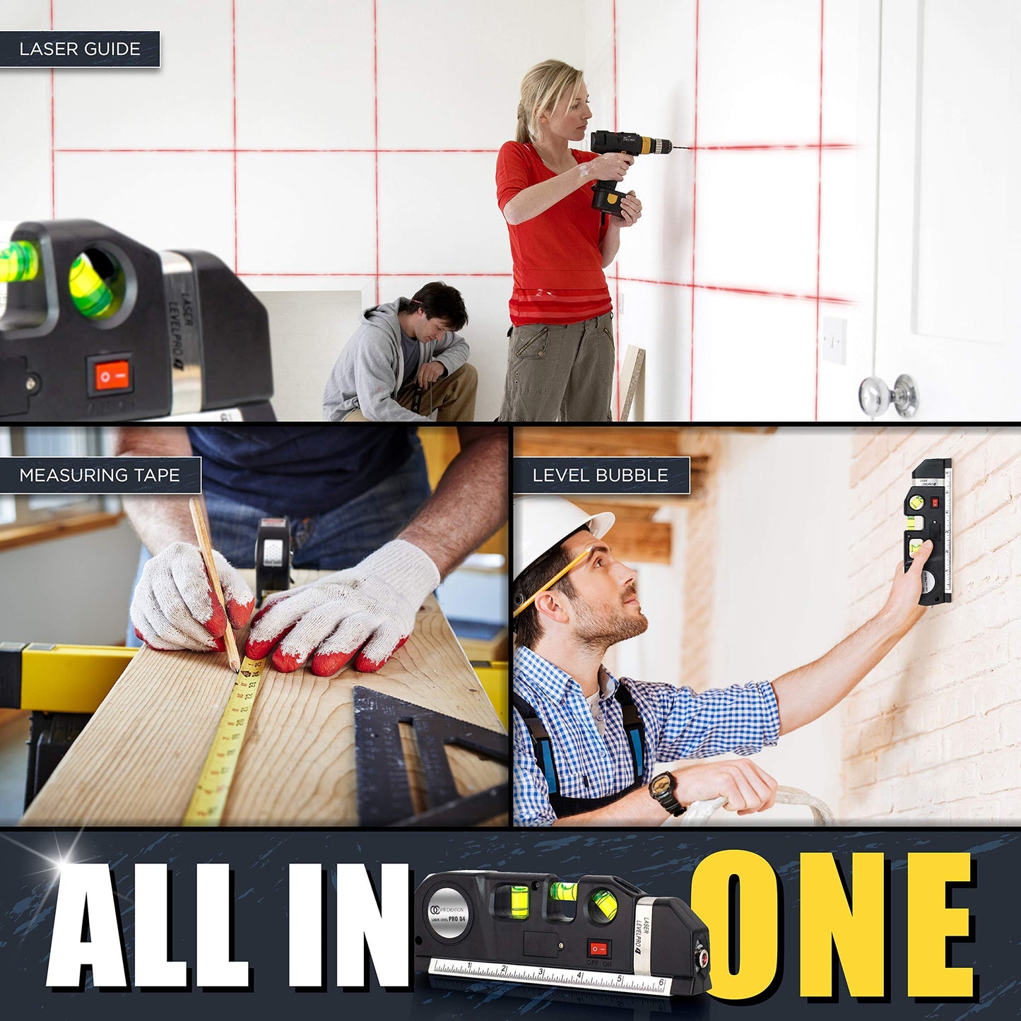 Ofircreation Stud Finder & Multifunction Device (Laser Level line, Leveler, Metric Ruler) - Stud Finder Wall Scanner With Laser Level Can Be Used as Pictures Hanging Tool and Ruler - Medaid International
