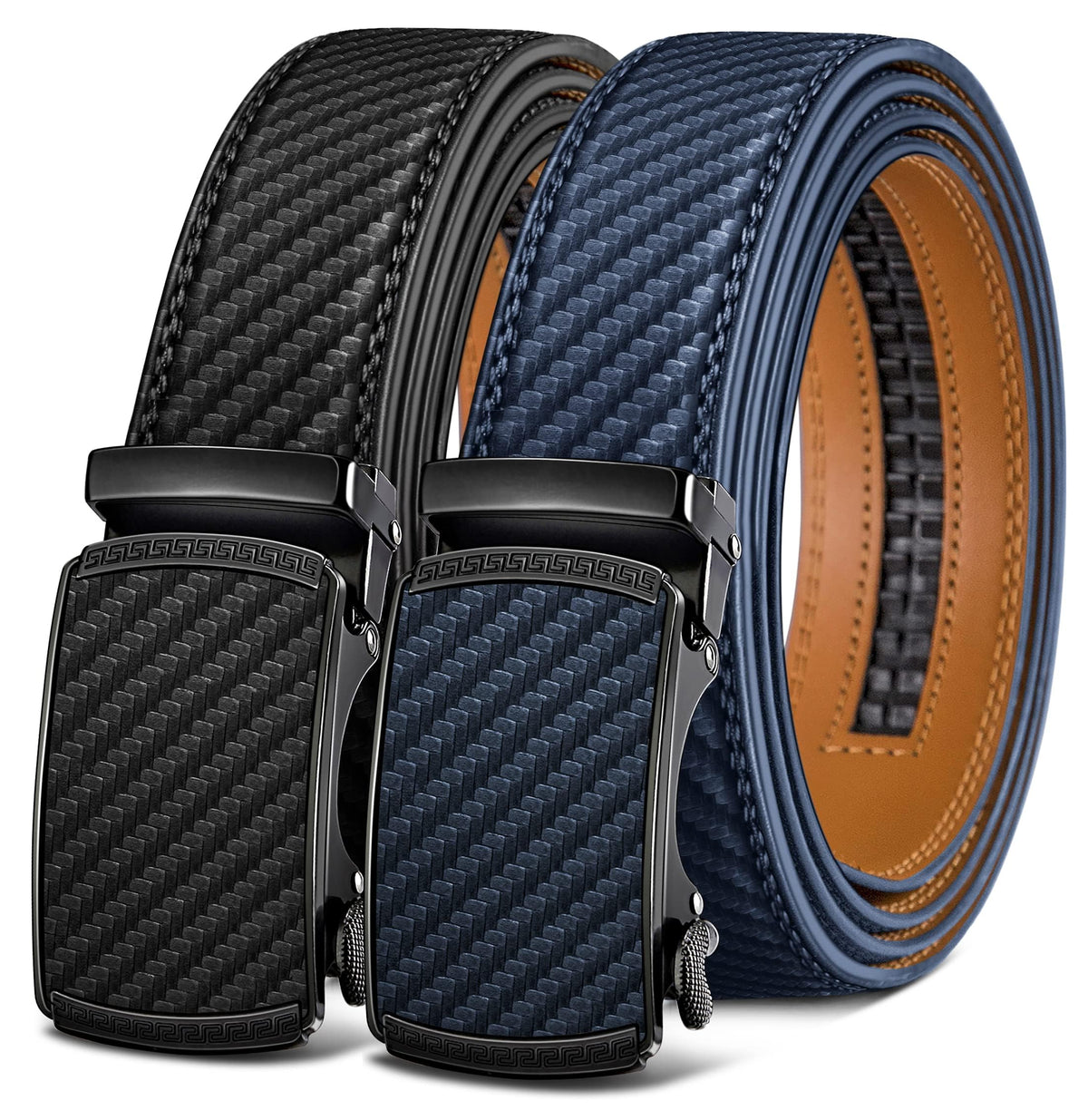 TERRIFI Men Belts, Ratchet Sliding Belt Adjustable For Mens Dress Casual Pant Oxfords, Cut for Fit(Set of 2,length:50 in)