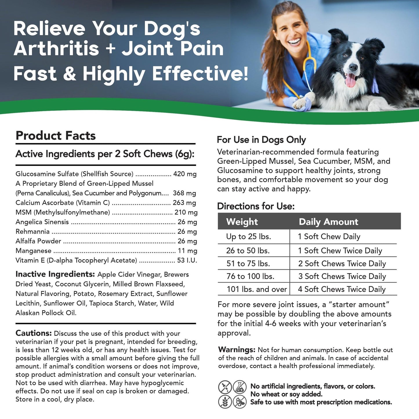 VetSmart Formulas Critical Joint Relief Soft Chew for Dogs – Hip & Joint Supplement with Glucosamine, MSM, Green-Lipped Mussel – Joint Discomfort, Hip Dysplasia & Mobility Support, Made in USA