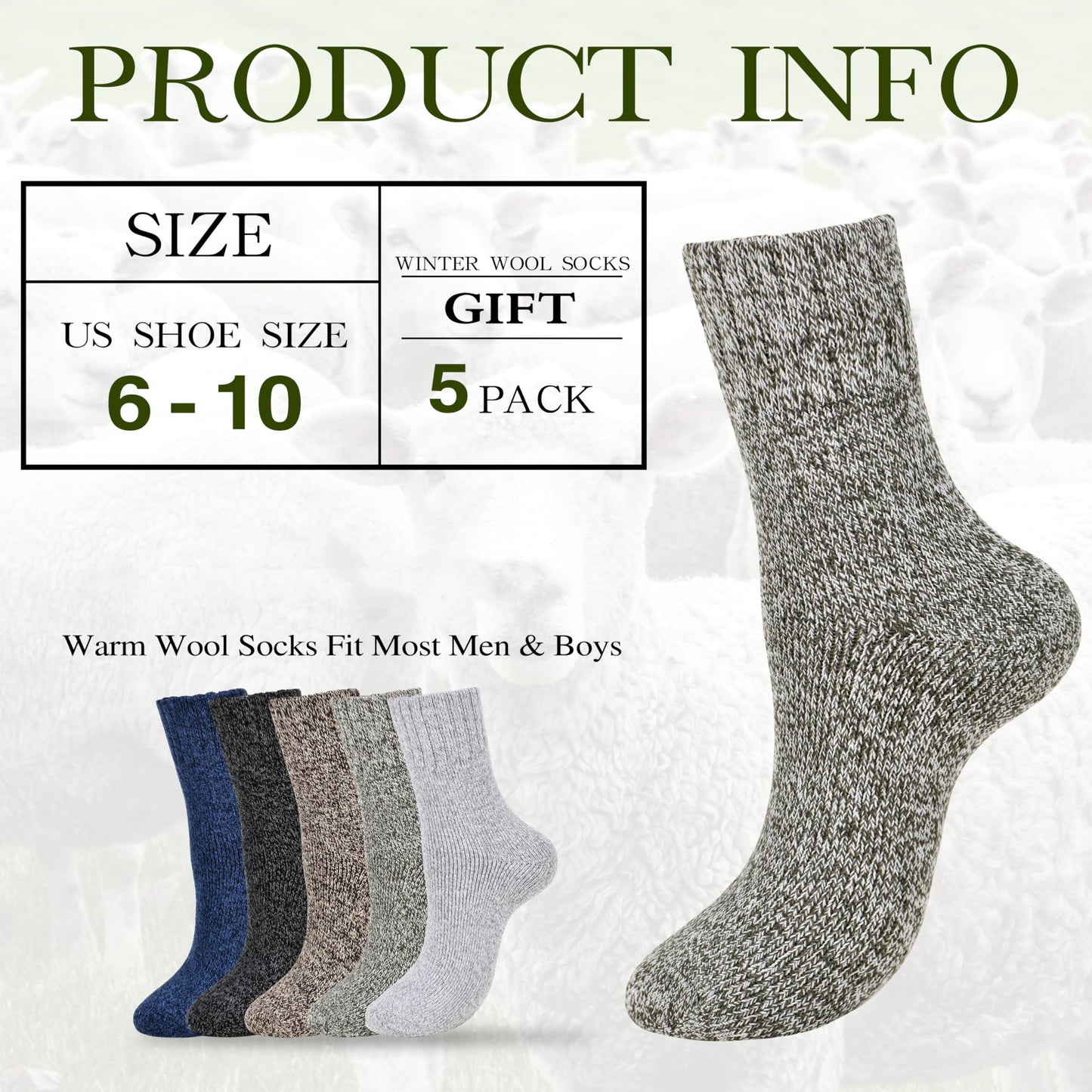 Clothclose 5 Pairs Wool Socks - Warm Wool Socks For Women/Men, Super Soft Crew Boot Sock, Thick Knit Cozy Sock - Medaid International