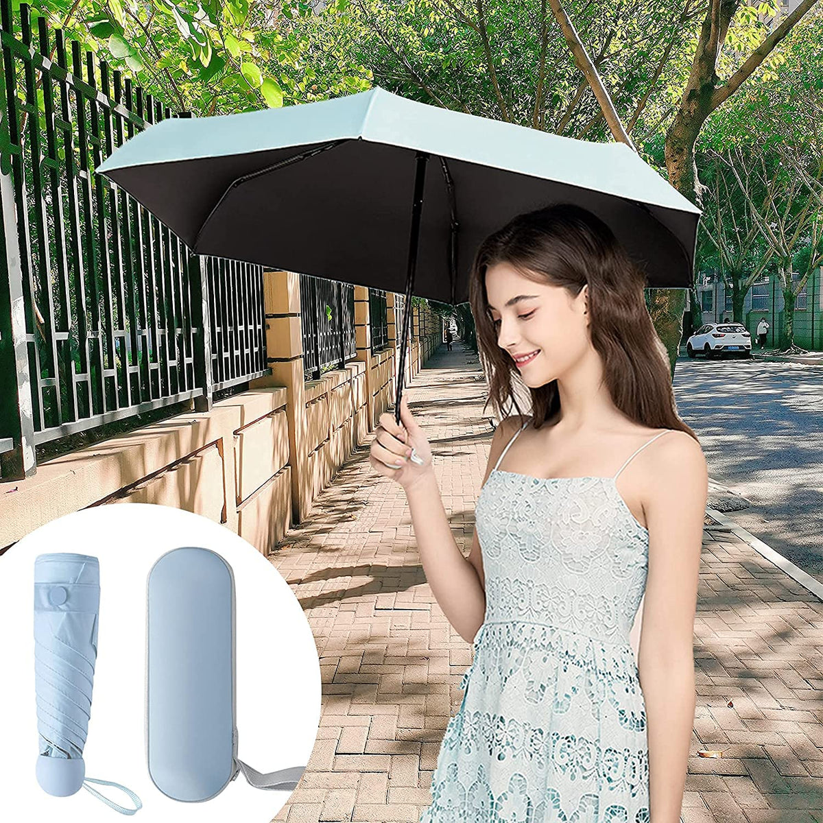 Mini Sun & Rain Umbrella, Mini Windproof Folding Travel Umbrella, KASTWAVE Portable Lightweight Compact Parasol with 95% UV Protection for Sun and Rain, Popular Style for women and men.