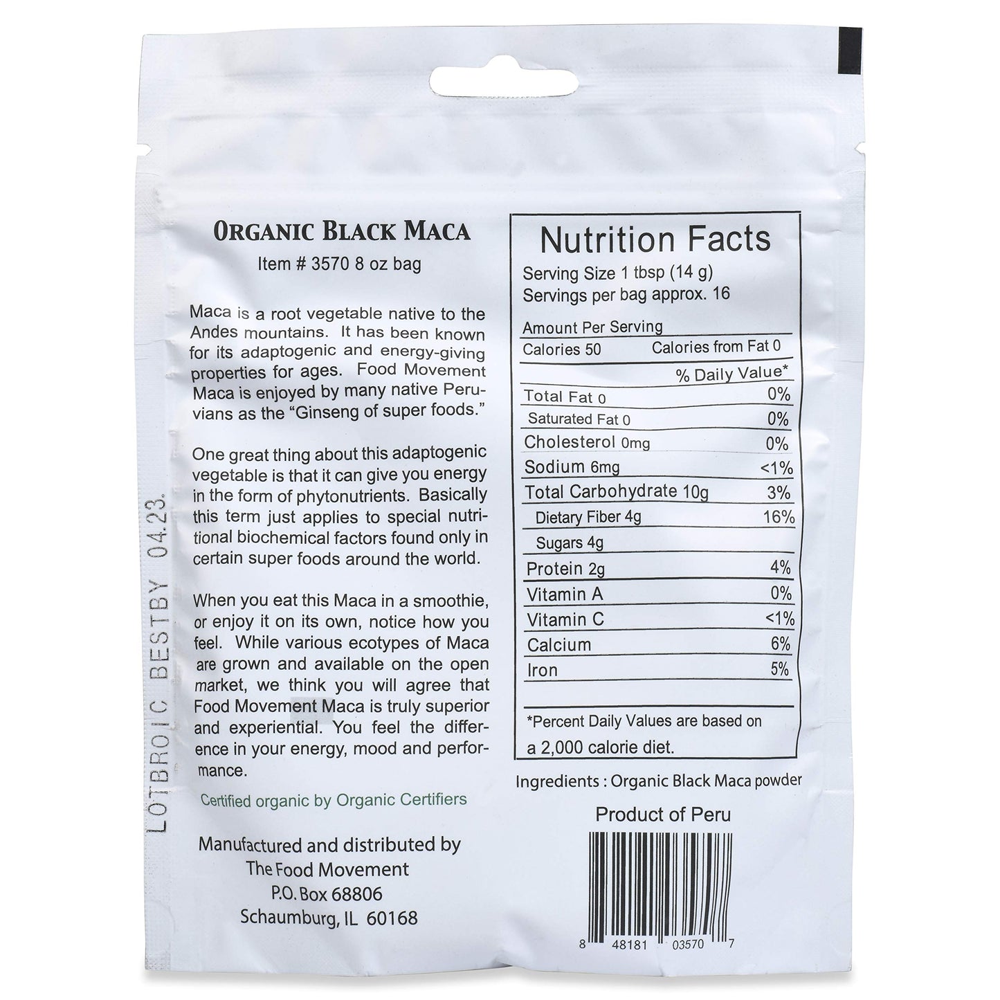 The Food Movement Co. Black Maca 8 oz Raw Food Powder - Organic, Non-GMO, Vegan, Gluten Free- Black Maca Root Supplement for Whole Body Wellness - Medaid International