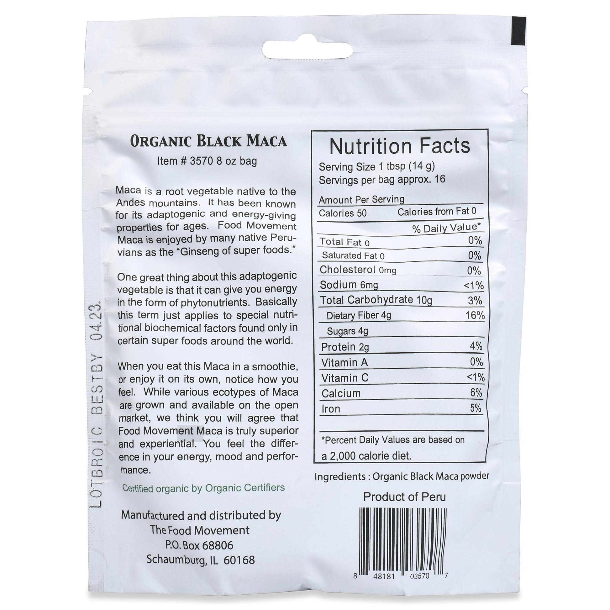 The Food Movement Co. Black Maca 8 oz Raw Food Powder - Organic, Non-GMO, Vegan, Gluten Free- Black Maca Root Supplement for Whole Body Wellness - Medaid International