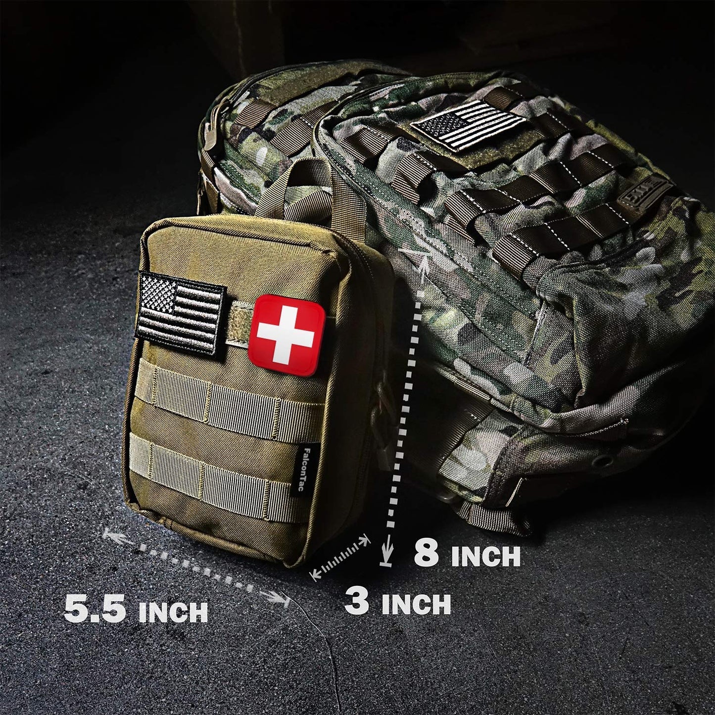 FalconTac 200 Pieces First Aid Kit IFAK Survival Kit Molle System Compatible Pouch, Emergency Kit Gift for Men, Dad, Husband, for Outdoor, Camping, Hunting, Hiking, Home, Earthquake, Disasters Tan