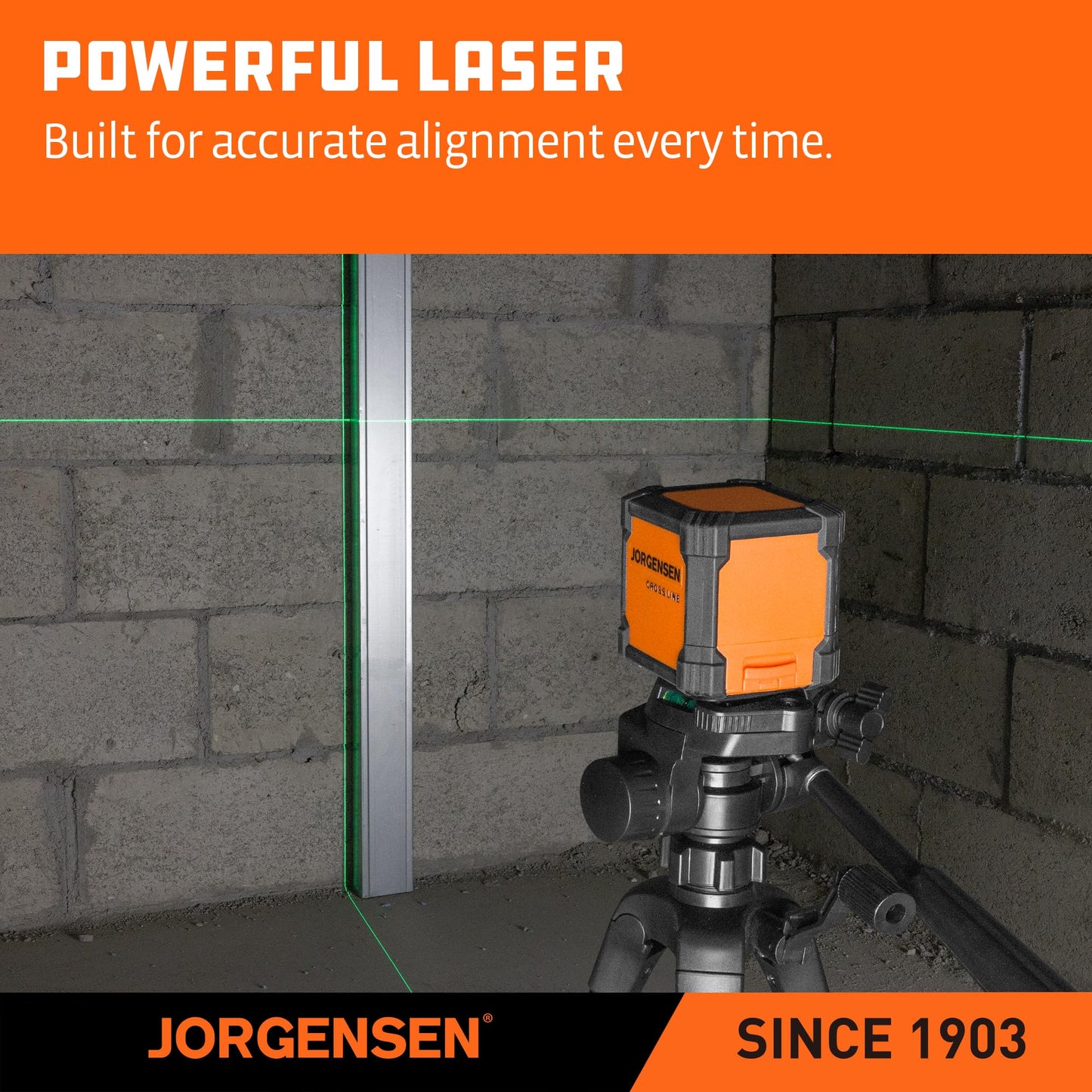JORGENSEN Laser Level with Tripod, 65 FT Self Leveling Cross Line Laser Leveler Tool with 360° Magnetic Base, Green Laser Level for Picture Hanging, Home Renovation, Indoor Project - Medaid International