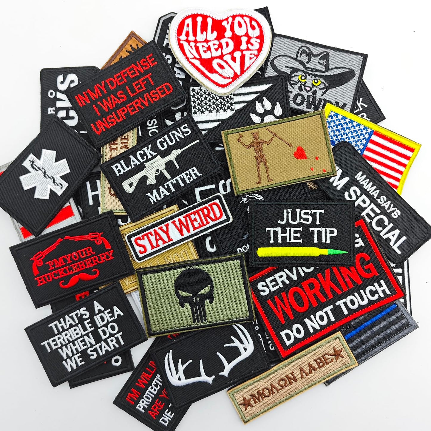 Gleihow 20 Pieces Random Funny Tactical Morale Patch Full Embroidery Military Loop and Hook Patches for Caps Backpacks Vest Harness Military Uniforms - Medaid International