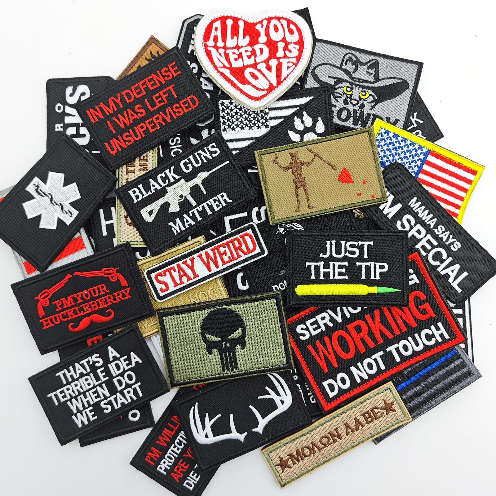 Gleihow 20 Pieces Random Funny Tactical Morale Patch Full Embroidery Military Loop and Hook Patches for Caps Backpacks Vest Harness Military Uniforms - Medaid International