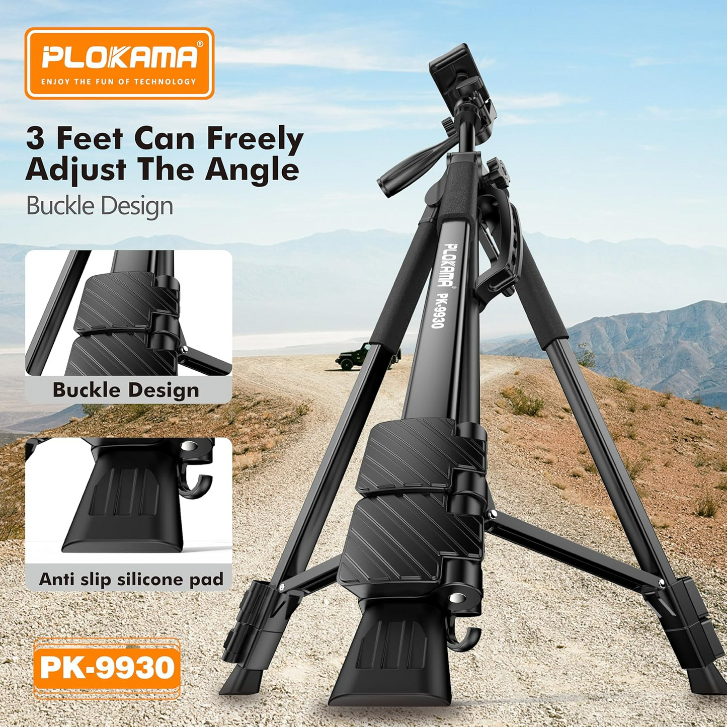 PLOKAMA Professional Tripod 150cm – 360° Rotation with Bluetooth Remote PK-9930