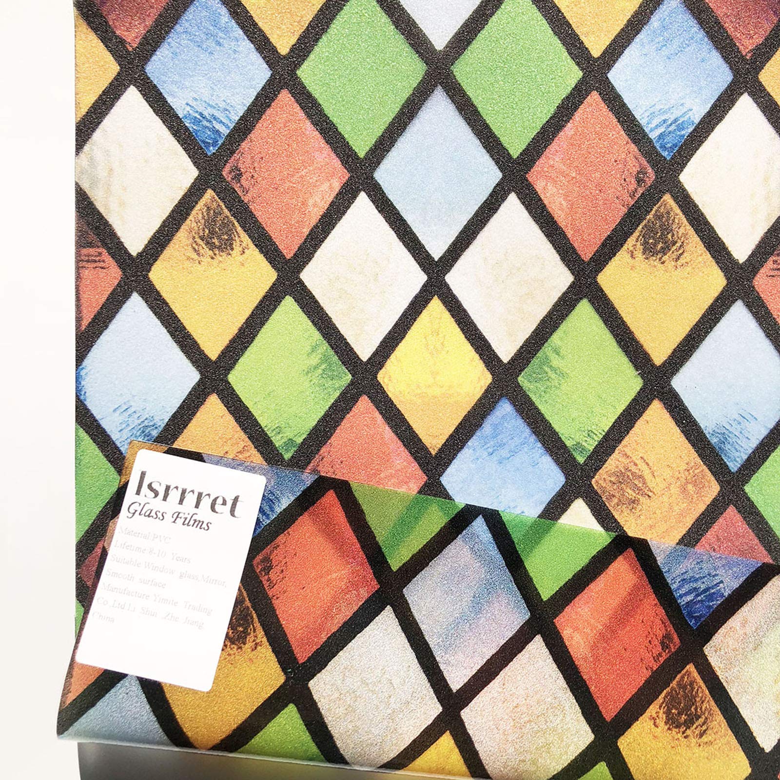 lsrrret Stained Glass Window Film,Decorative Privacy Film Static Cling Glass Sticker Colourful Rhombus Diamond Pattern for Glass Door Home House Ofiice (23.6in X70.9in) - Medaid International