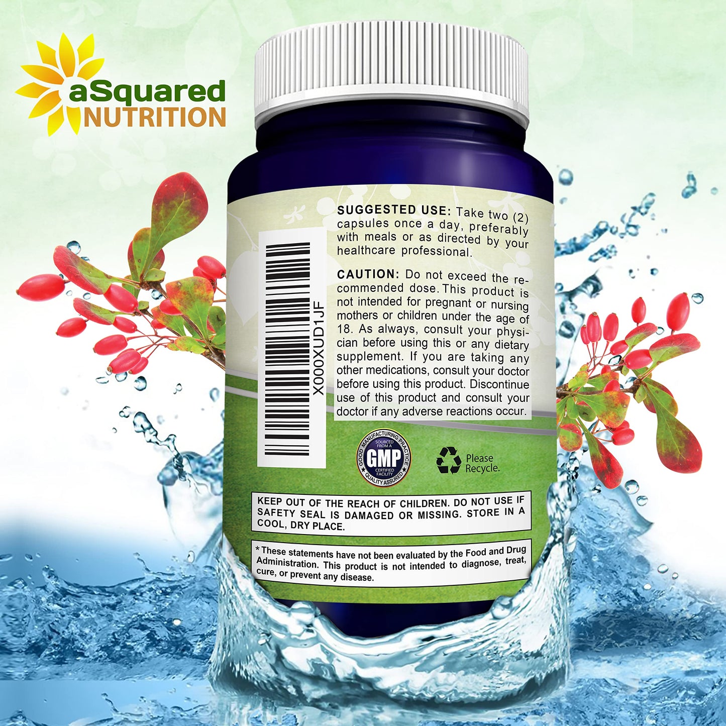 aSquared Nutrition Pure Berberine 1000mg Supplement - 180 Veggie Capsules, Natural Berberine Hydrochloride HCL Plus, Max Strength 1000 mg (2X 500mg), Potent Berberine Vegan Extract - Medaid International