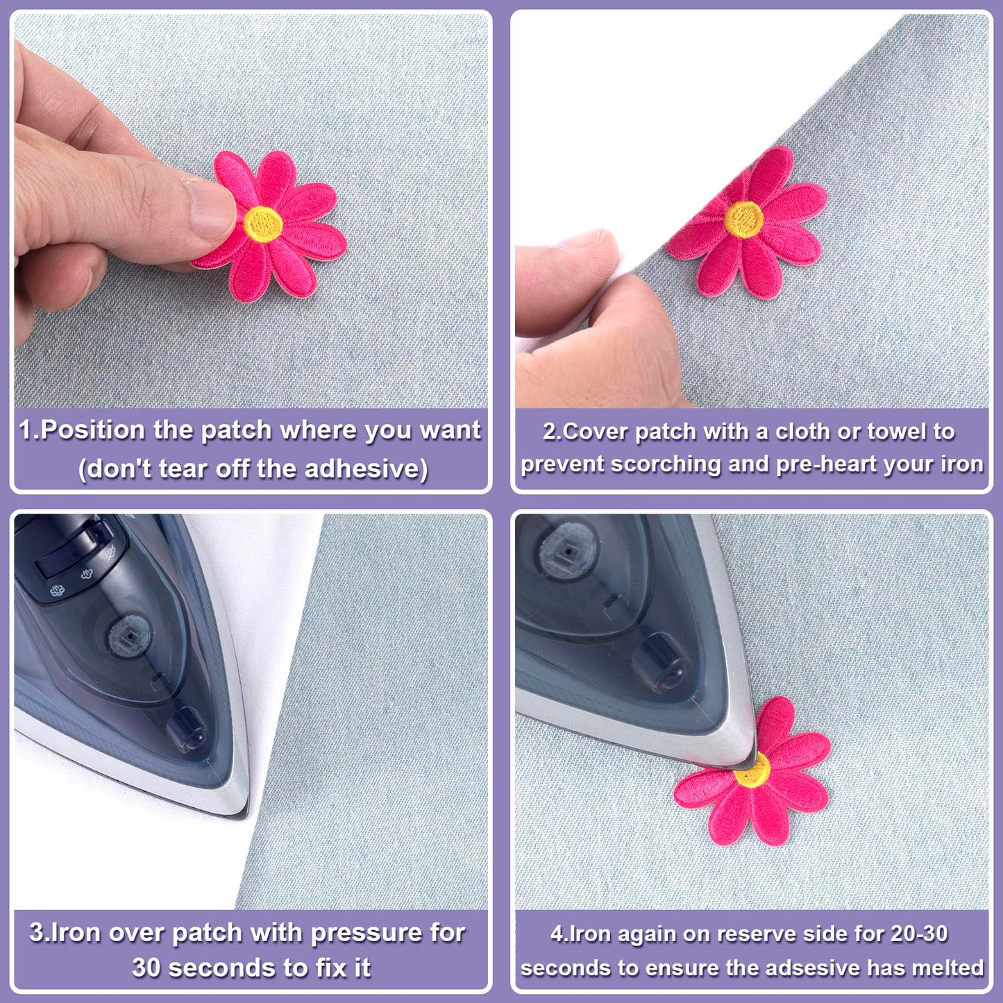 14 Pcs Flower Iron on Patches, Cute Daisy Flower Applique Patch, Sew On Embroidered Applique Sewing Patches for Bags, Jackets, Jeans, Clothes DIY Patches, 1.57x1.57inch, 7 Colors - Medaid International