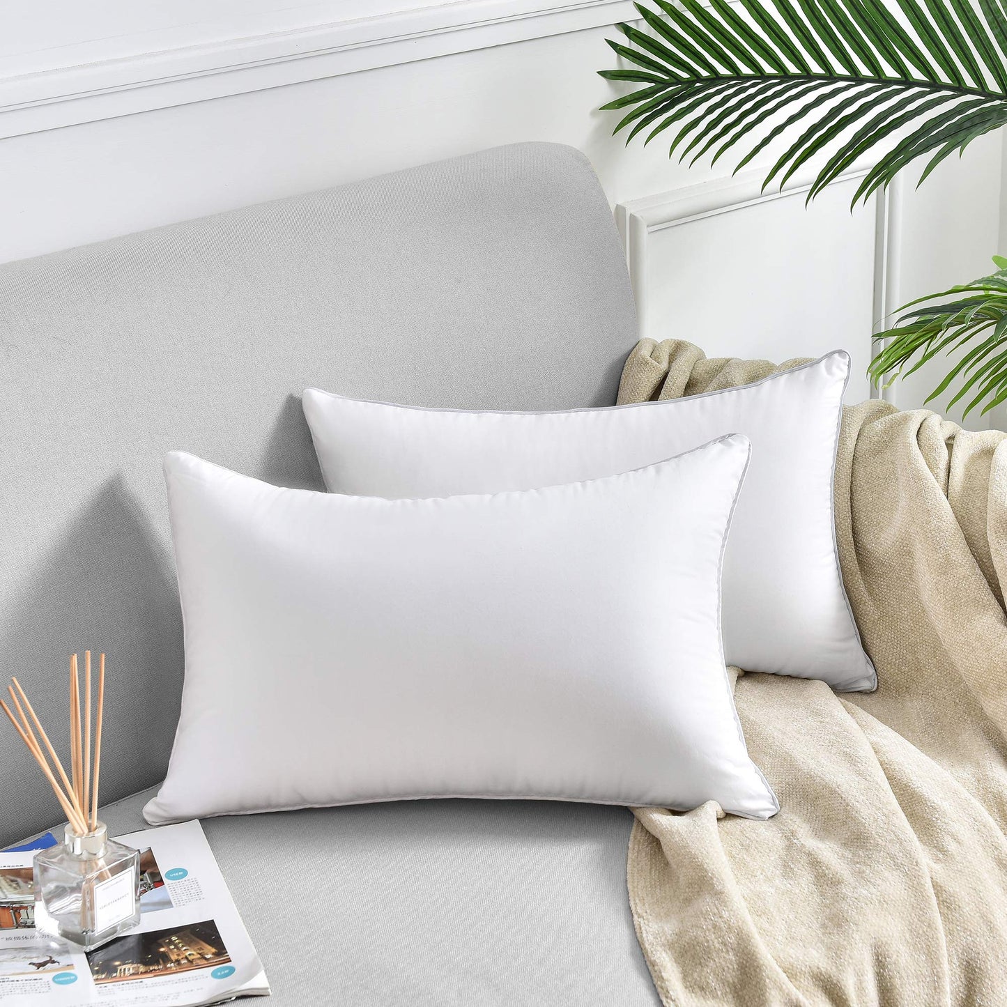 Oubonun 12 x 20 Lumbar Pillow (Set of 2) - 100% Cotton Cover - Rectangle Square Sofa Pillow Inserts - Decorative Pillow Pair - White Couch Pillow - Medaid International