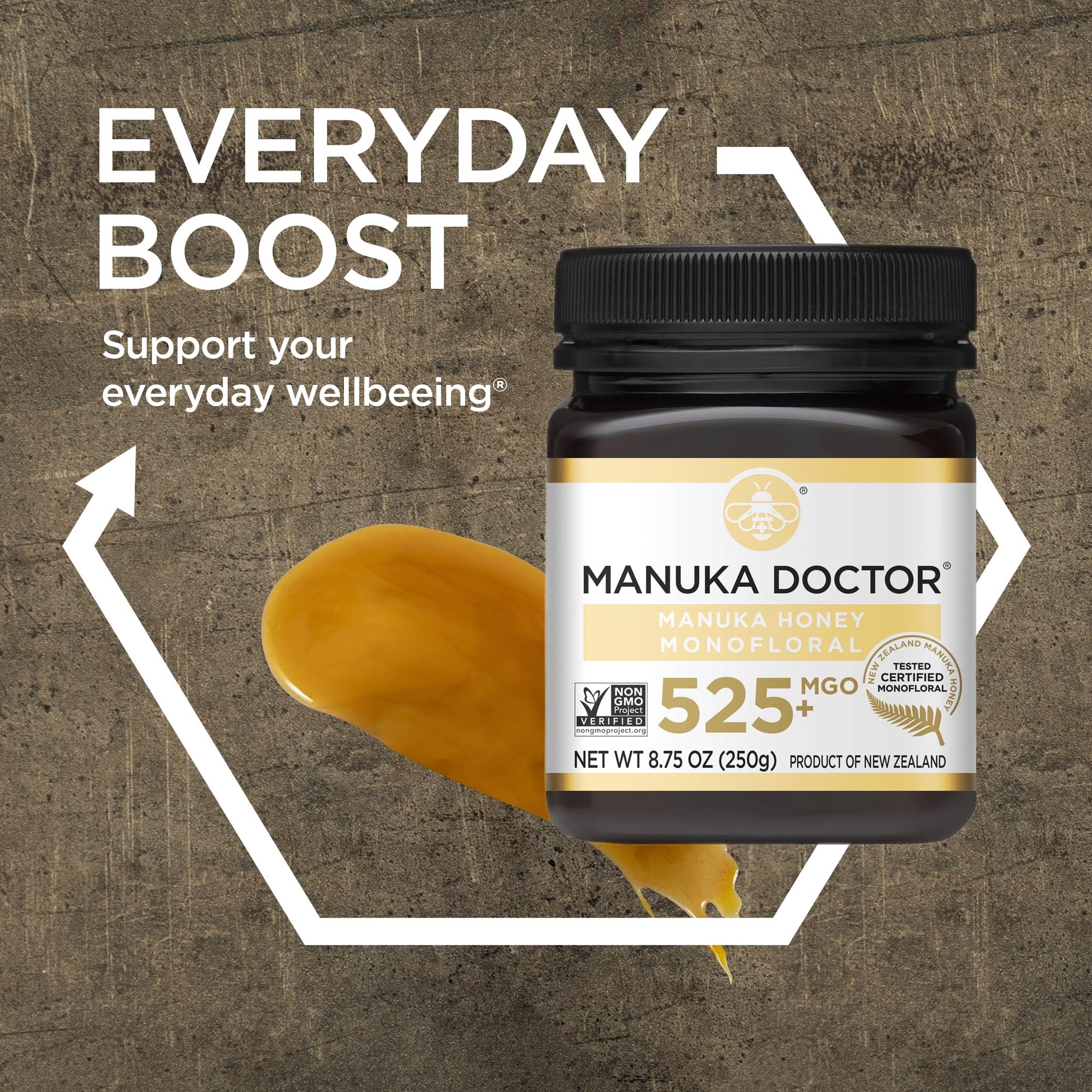 Manuka Doctor - MGO 525+ Manuka Honey Monofloral, 100% Pure New Zealand Honey. Certified. Guaranteed. Raw. Non-GMO (8.75 oz) - Medaid International