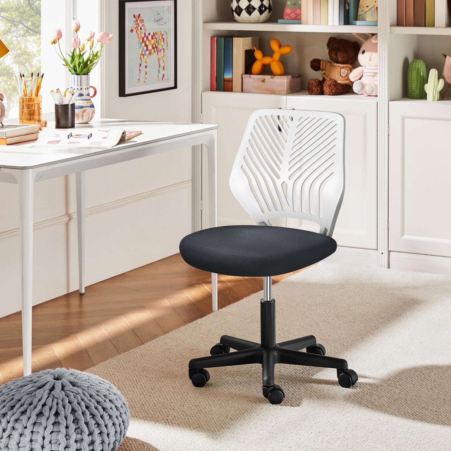 Yaheetech Students Cute Desk Chair Low-Back Armless Study Chair w/Lumbar Support Adjustable Swivel Chair in Home Bedroom School, Dark Gray - Medaid International